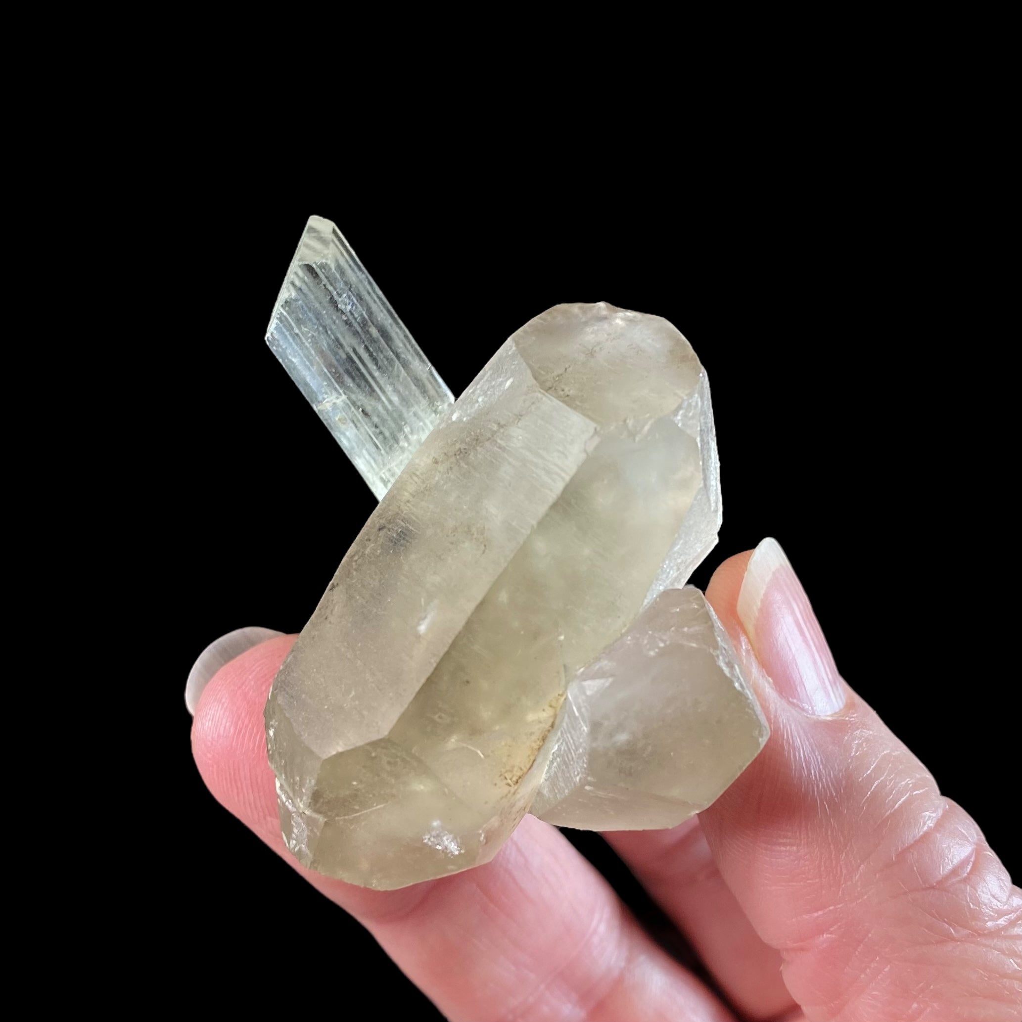 Yellow Triphane Spodumene Crystal & Smoky Quartz w Radiation Halo in Quartz