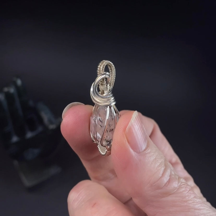 Double Terminated Petroleum Quartz & Sterling Silver Wire Wrapped Pendant