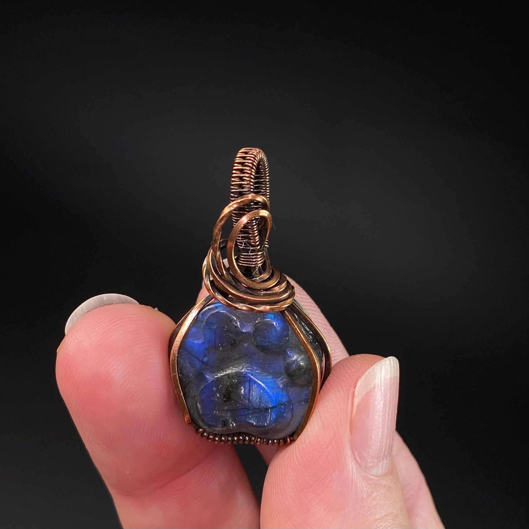 Labradorite Paw Cabochon and Copper Wire Wrapped Pendant