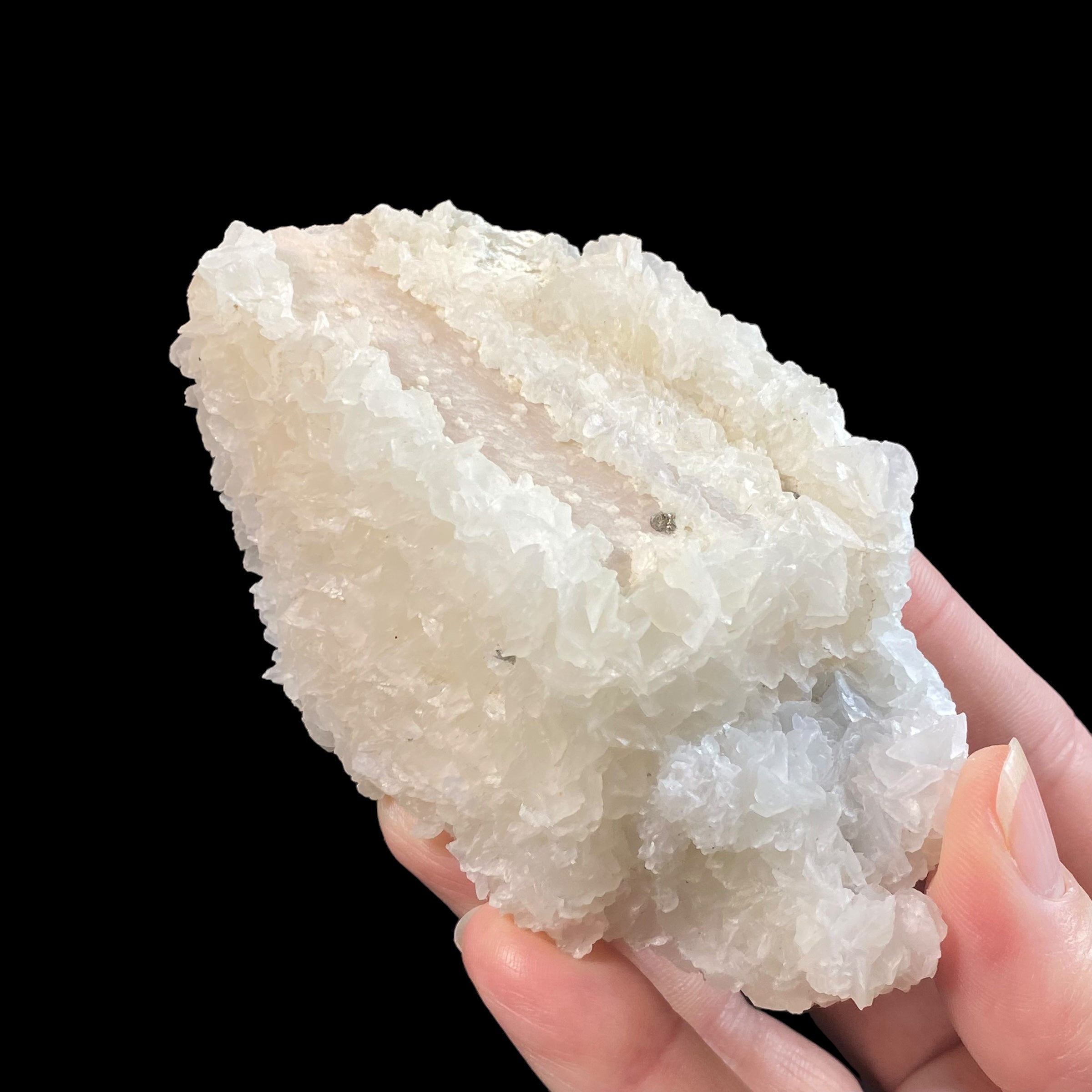 Fluorescent Mangano Calcite Covered in Clear Light Pink Calcite Crystals from Kosovo