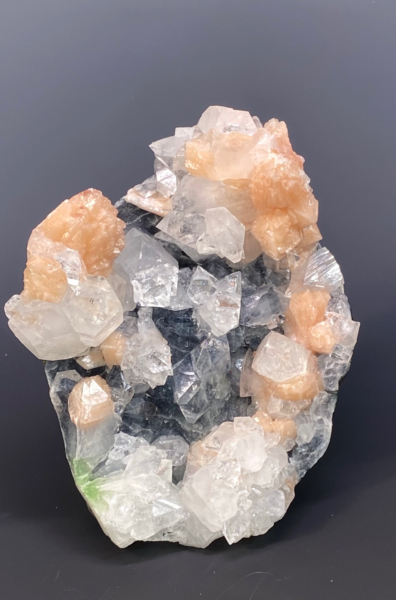 Clear Apophyllite Crystal Cluster with Stilbite in Trimmed Basalt Pocket from Maharashtra, India