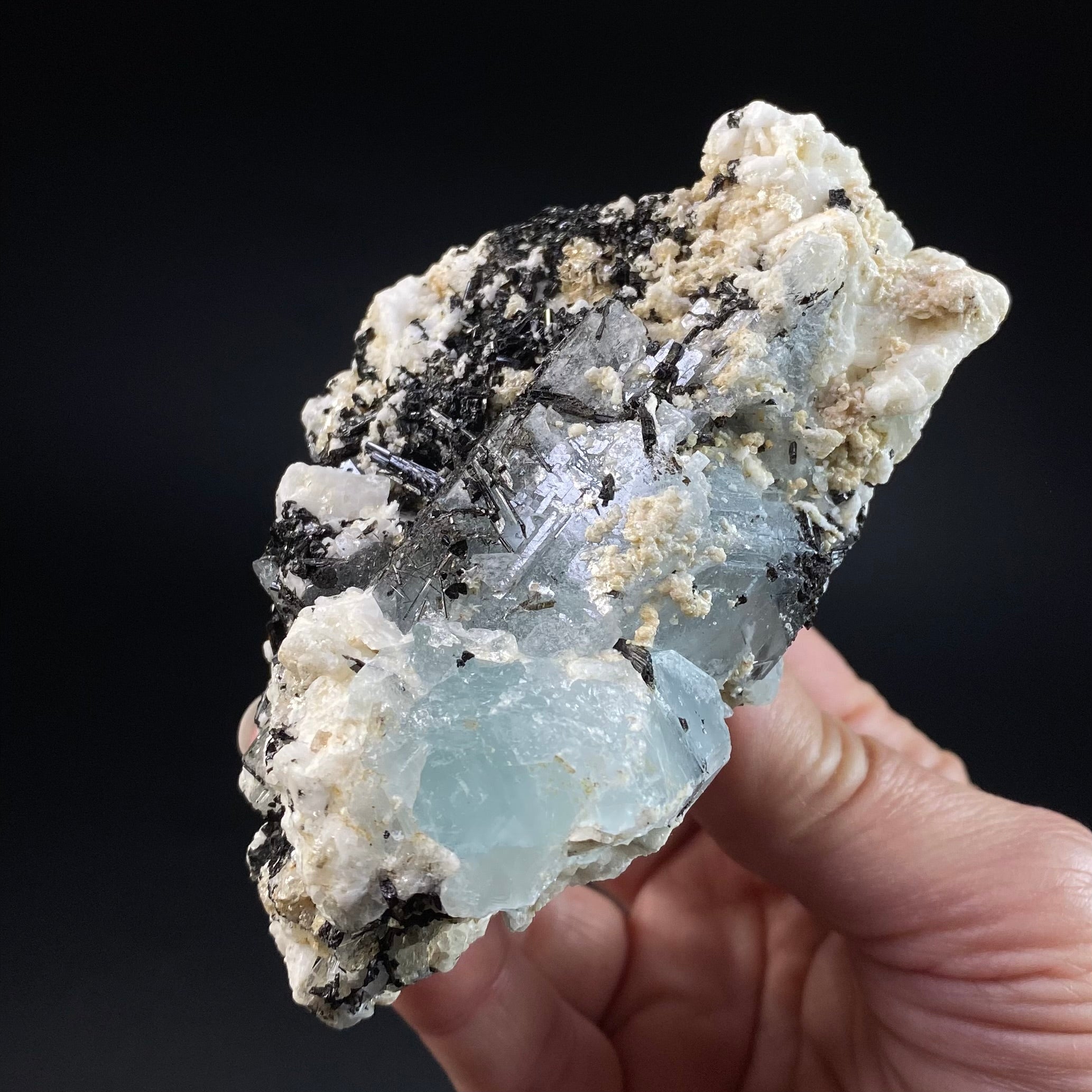 Aquamarine Crystals with Orthoclase and Black Tourmaline, Shigar Valley, Pakistan