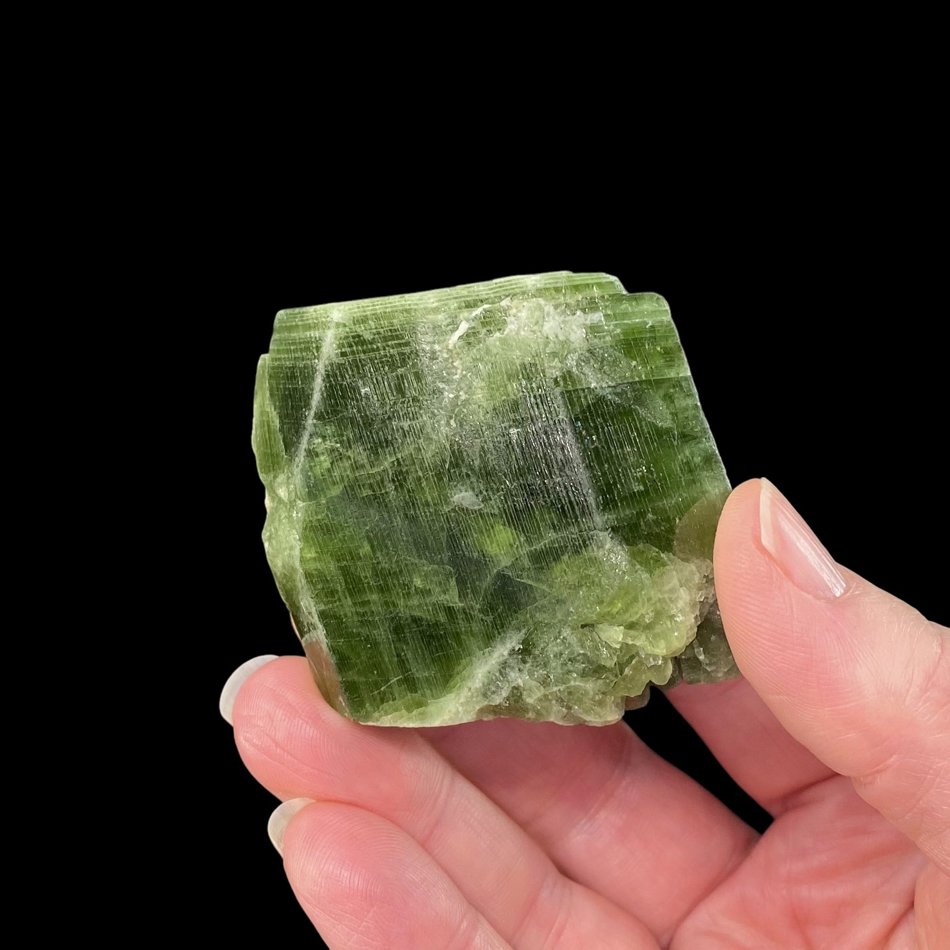 Green Diopside Crystal with Unique Striations