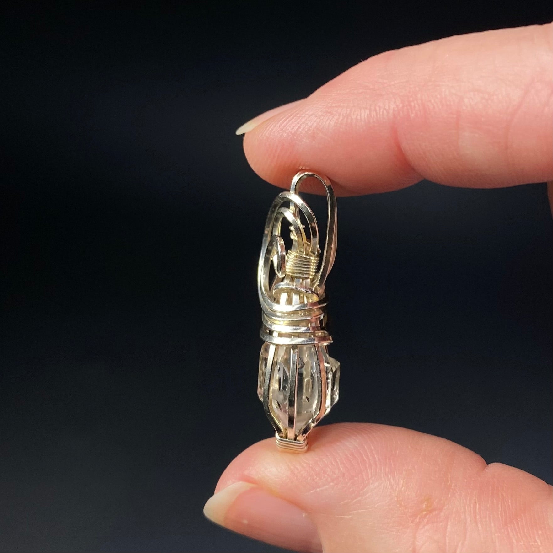 Herkimer Diamond Quartz Crystal with Imprint, and Sterling Silver Wire Wrapped Pendant