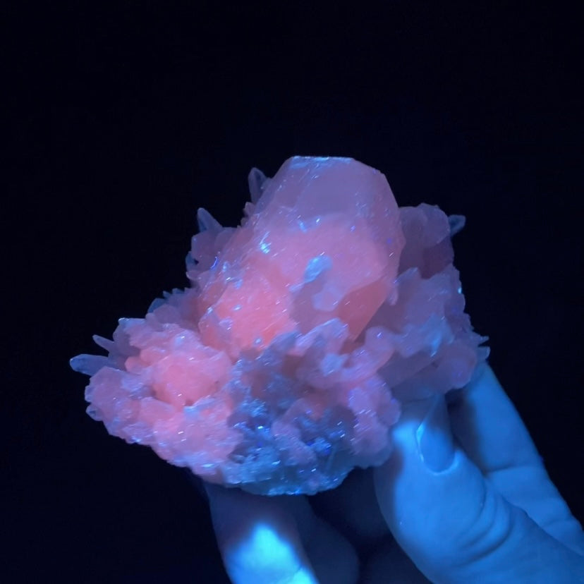 Fluorescent Calcite Specimen with Quartz Crystals from Kosovo