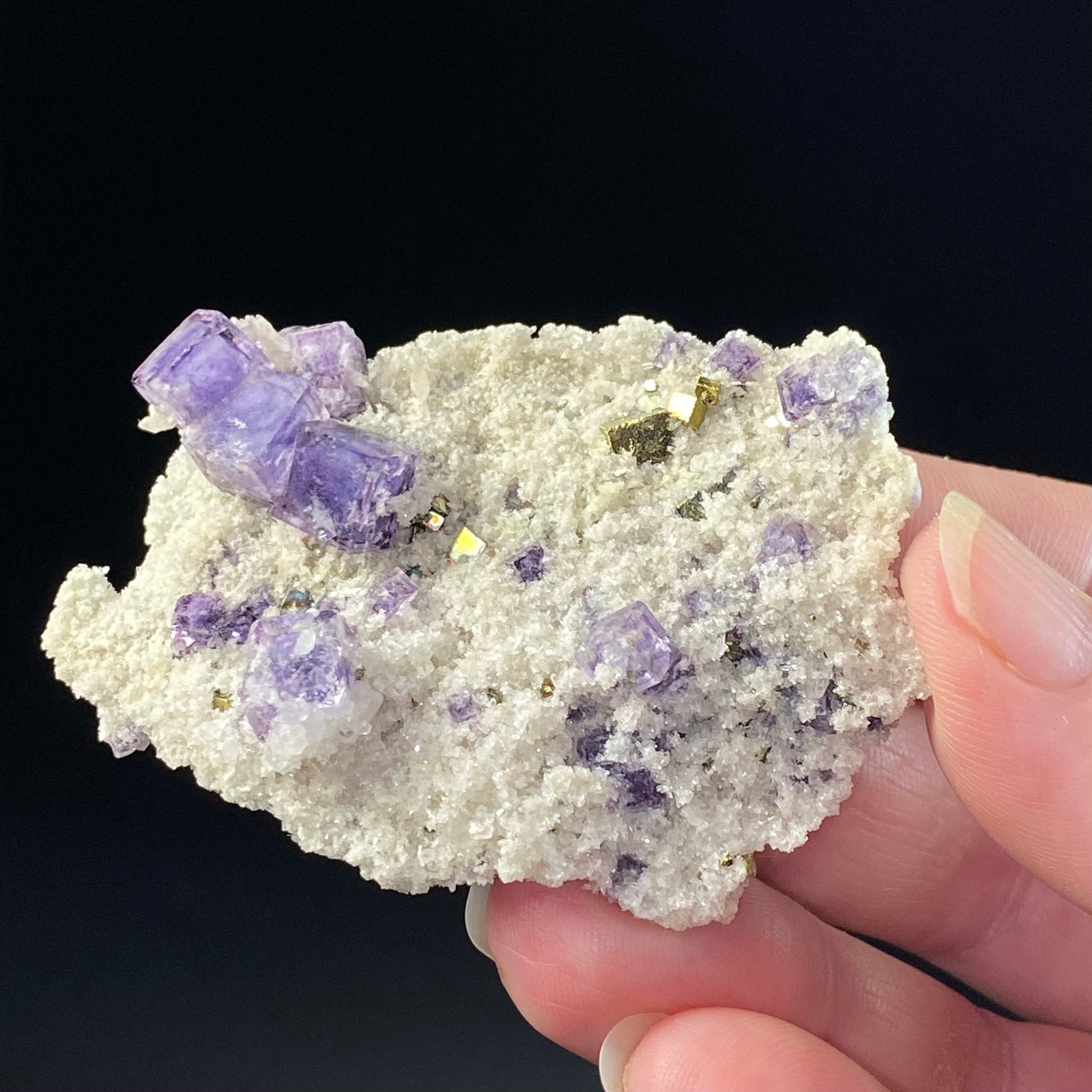 Cubic Purple Fluorite, Pyrite and Quartz Specimen, Shangbao Mine