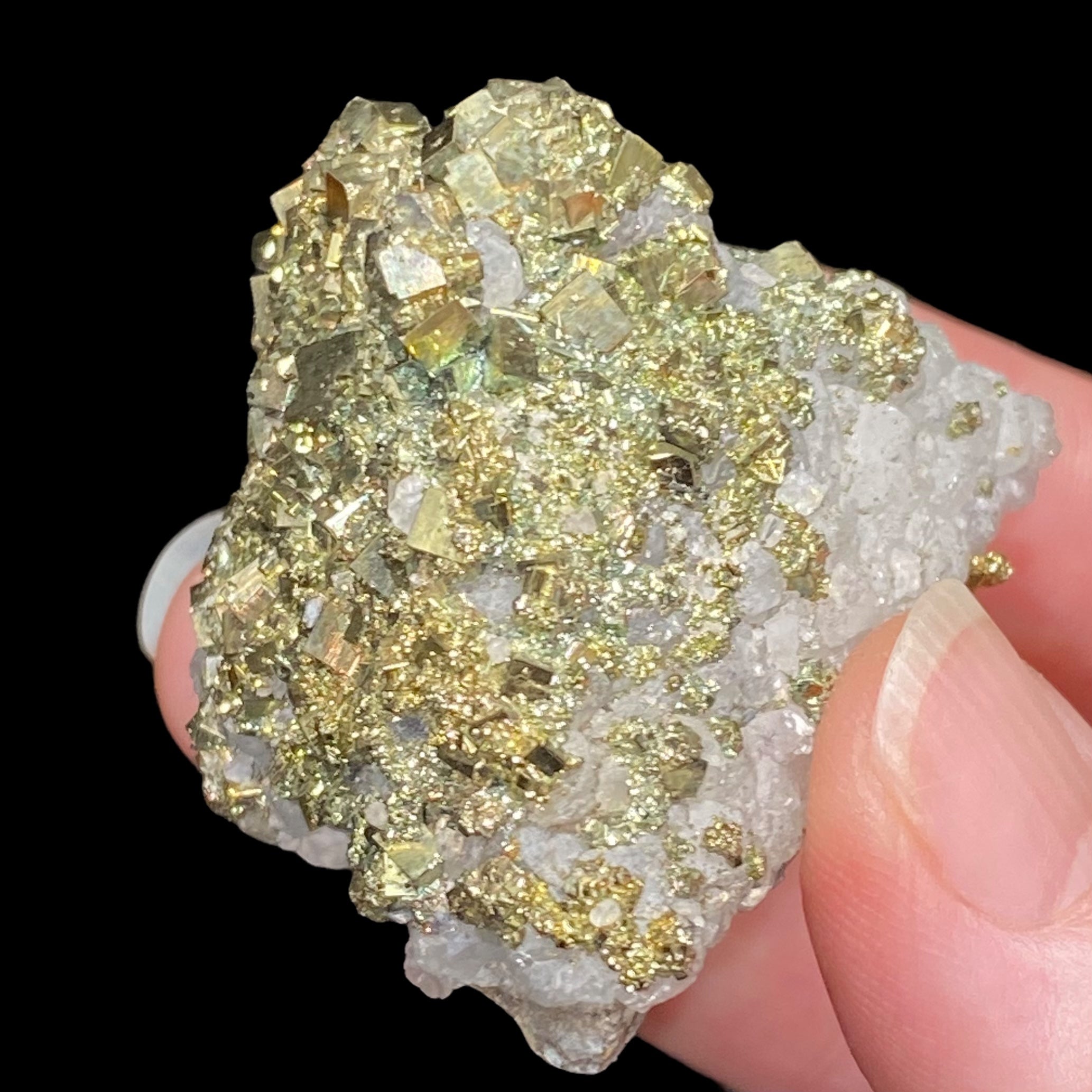 Pyrite with Fluorescent Calcite from Trepca Mine Complex, Mitrovica, Kosovo