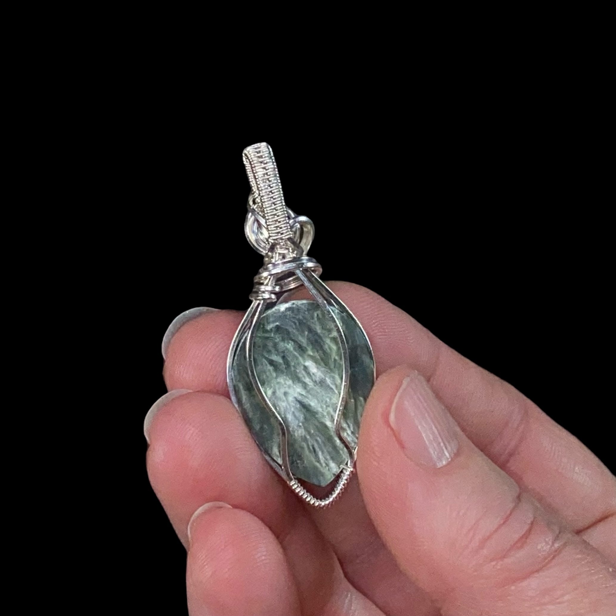 Seraphinite & Sterling Silver Wire Wrapped Pendant - Natural Stone / Crystal Jewelry