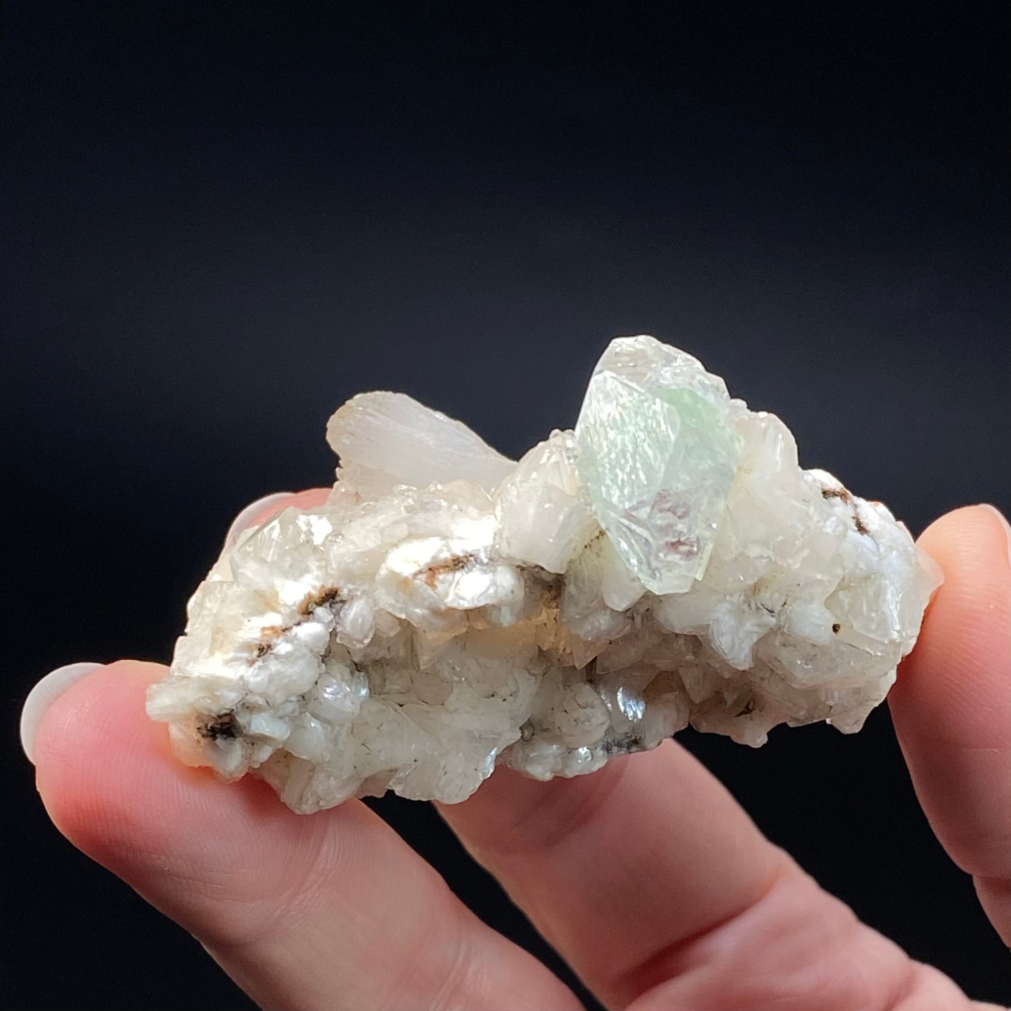 Green Apophyllite Crystals with Stilbite and Clear Heulandite