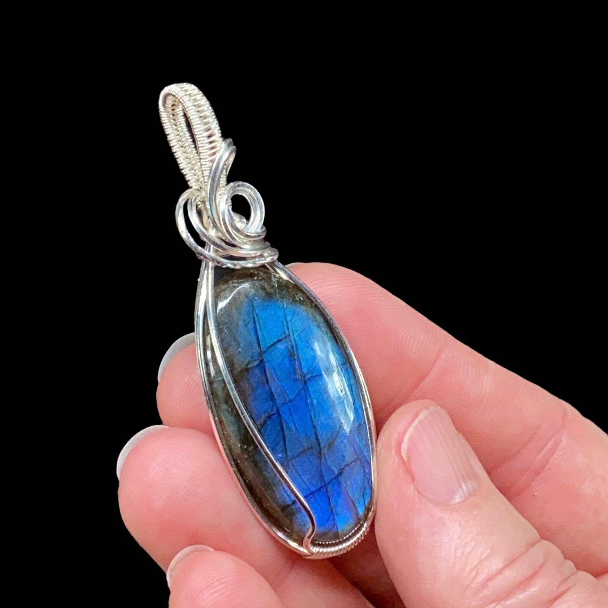 Labradorite & Sterling Silver Wire Wrapped Pendant, Natural Stone & Crystal Jewelry