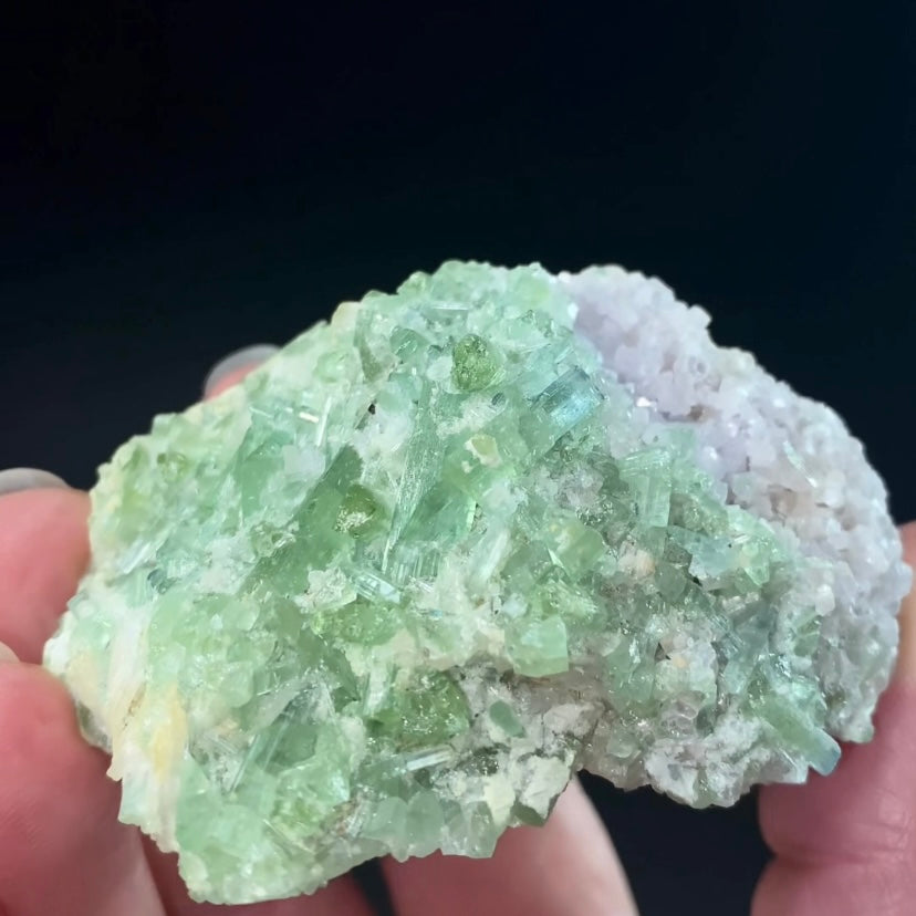 Green Tourmaline Cluster with Lepidolite