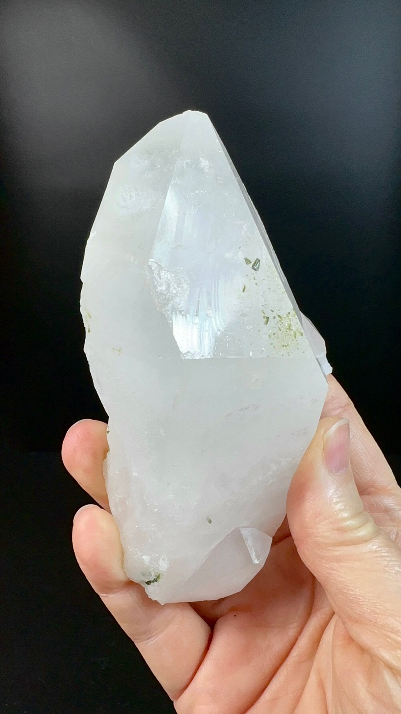 Quartz Crystal with Dark Green Epidote Crystals