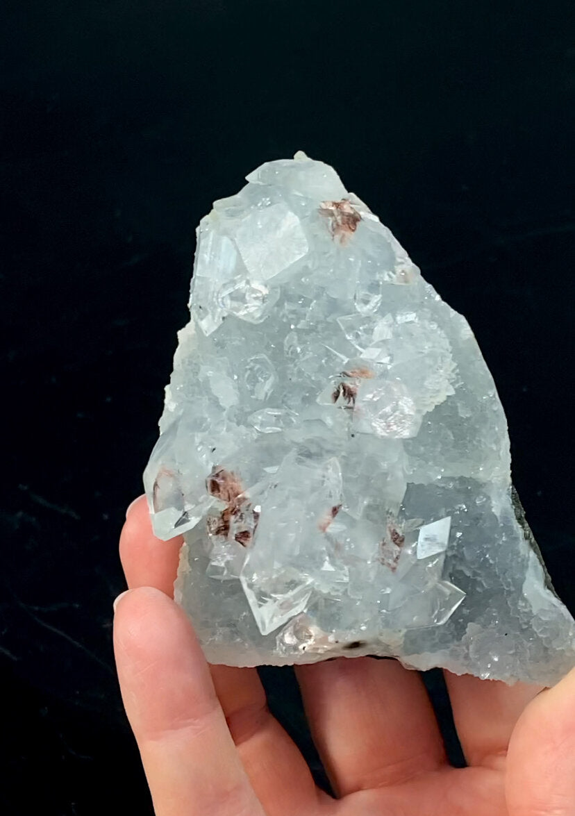 Clear Apophyllite Crystal Cluster with Heulandite & Basalt from Jalgaon, Maharashtra, India