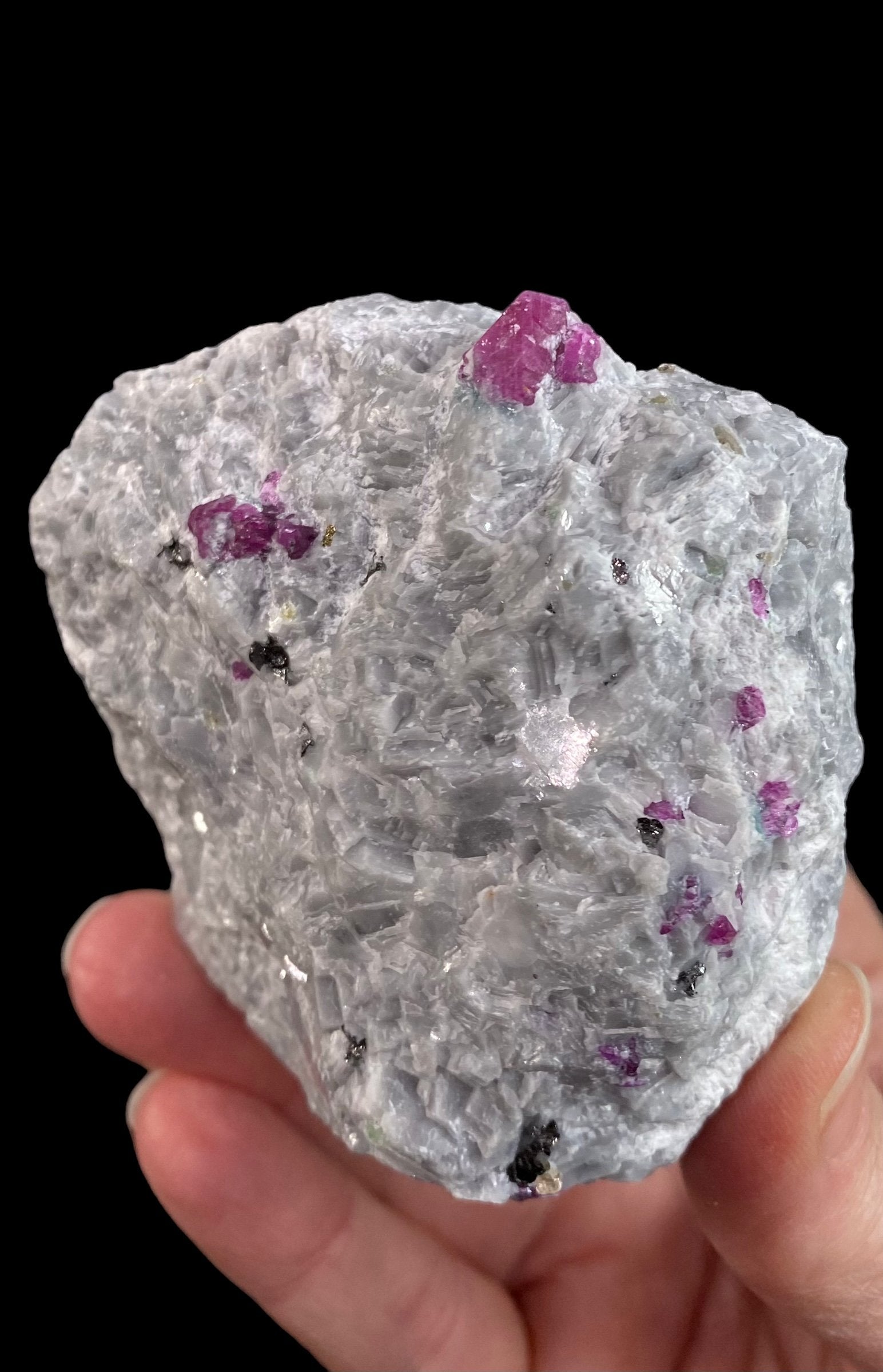 Pseudo Octahedral Natural Ruby Crystals on Marble Matrix, Jegdalek, Afghanistan