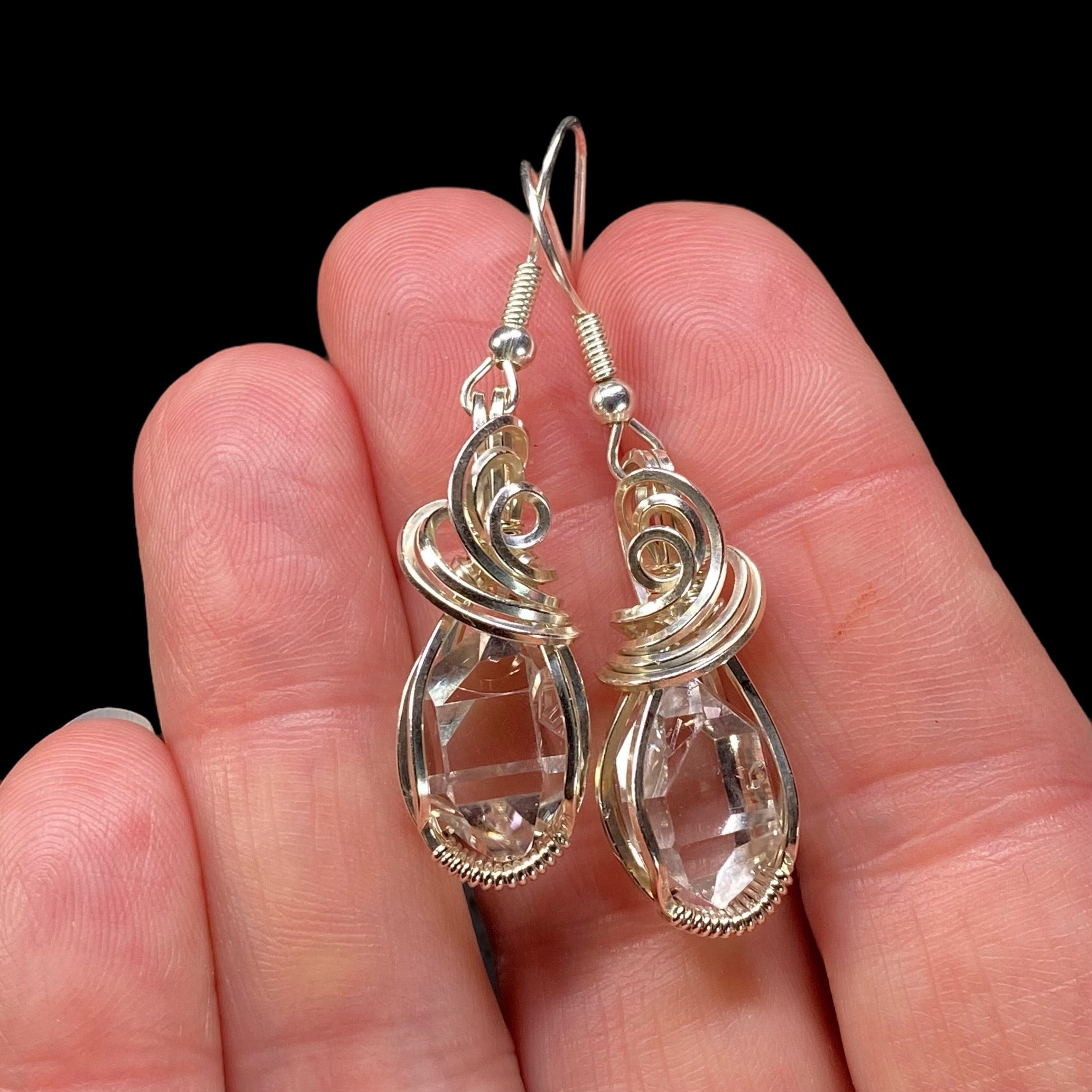 Herkimer Diamond Quartz & Sterling Silver Wire Wrapped Earrings