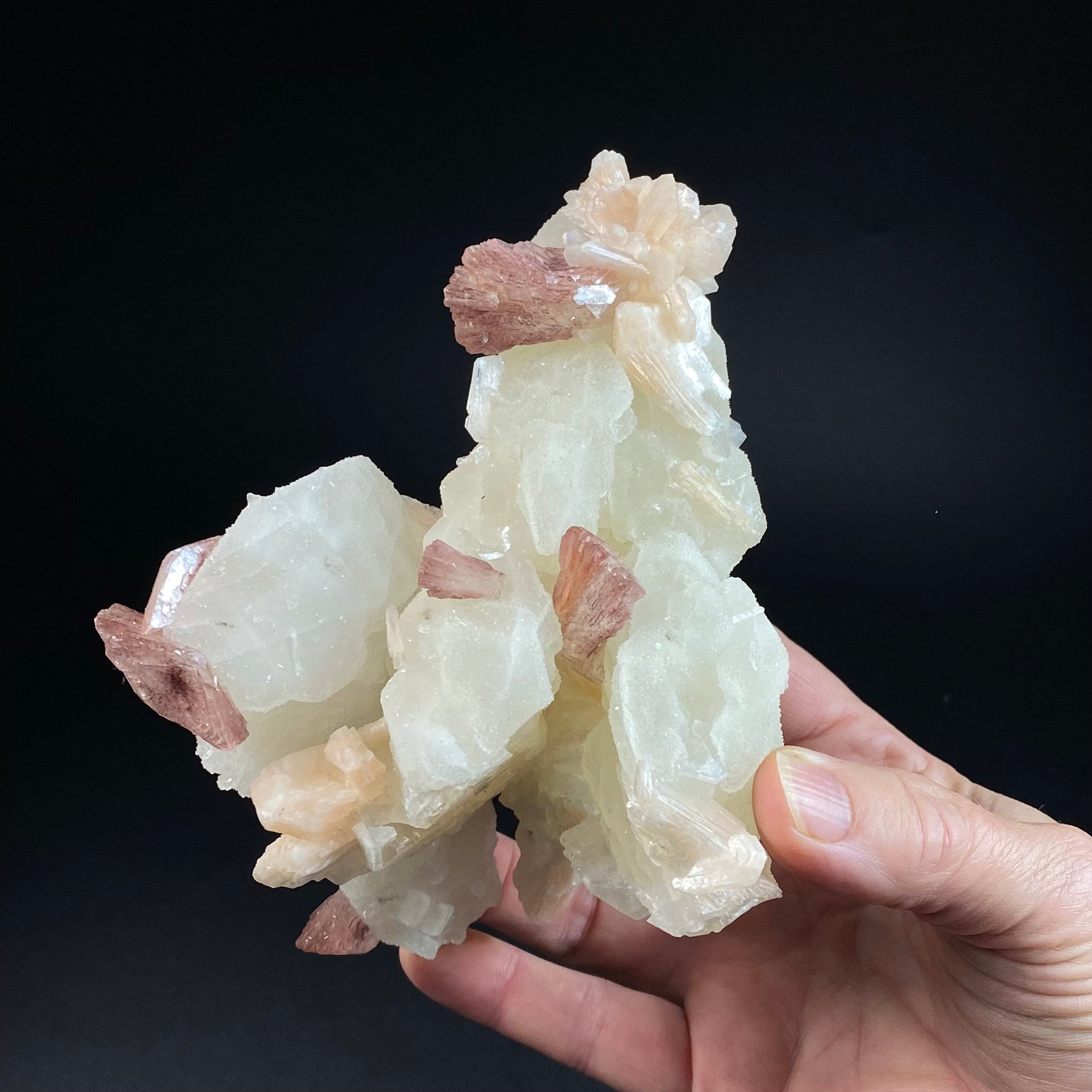 Unique Cluster of Calcite Rhombohedrons with Red Heulandite & Stilbite