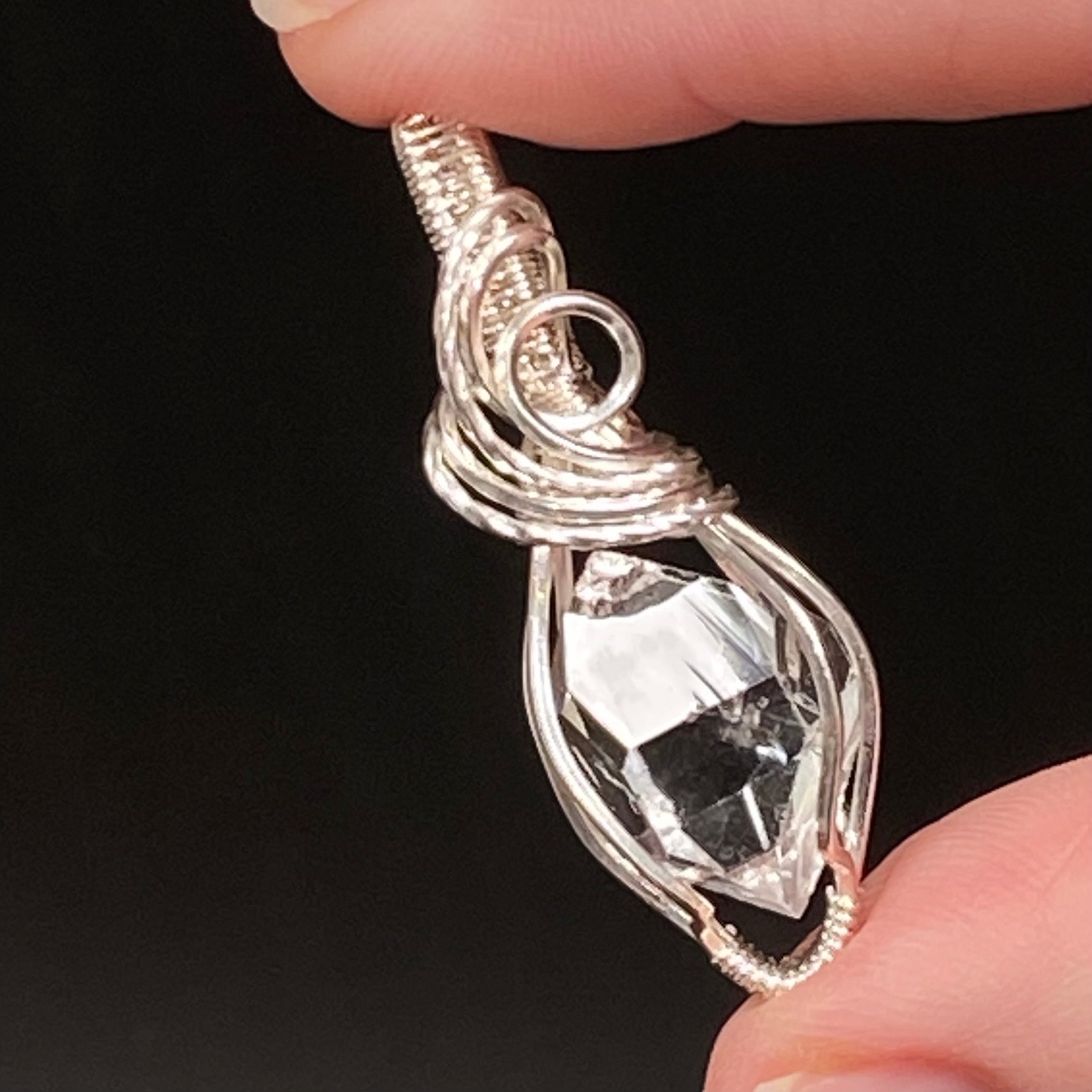 Herkimer Diamond Quartz & Sterling Silver Wire Wrapped Pendant