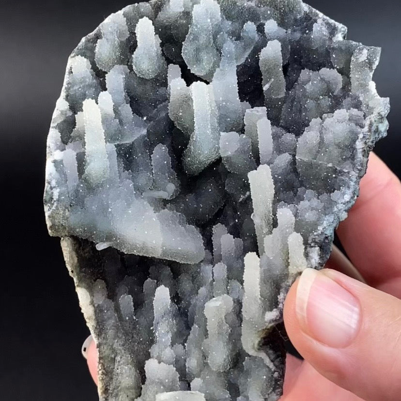 Chalcedony Stalactite Cluster in a Trimmed Basalt Pocket from Jalgaon, Maharashtra, India