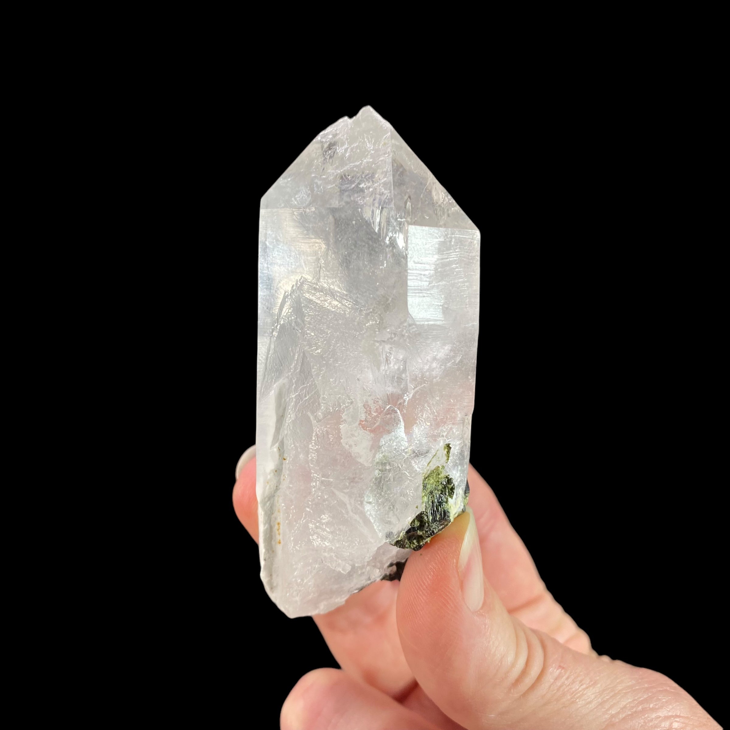 Quartz Crystal with Dark Green Epidote Crystals