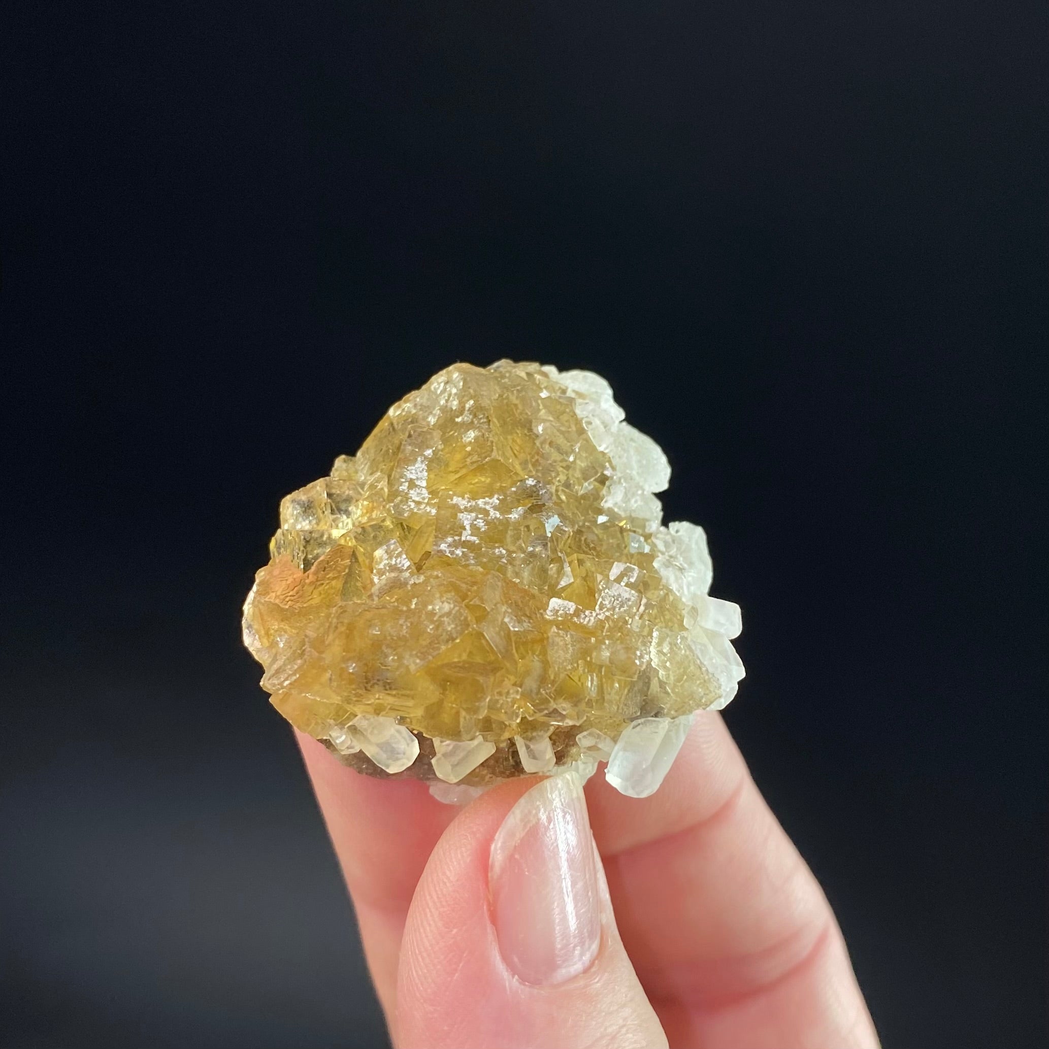 Yellow Moscona Fluorite Cluster with Calcite