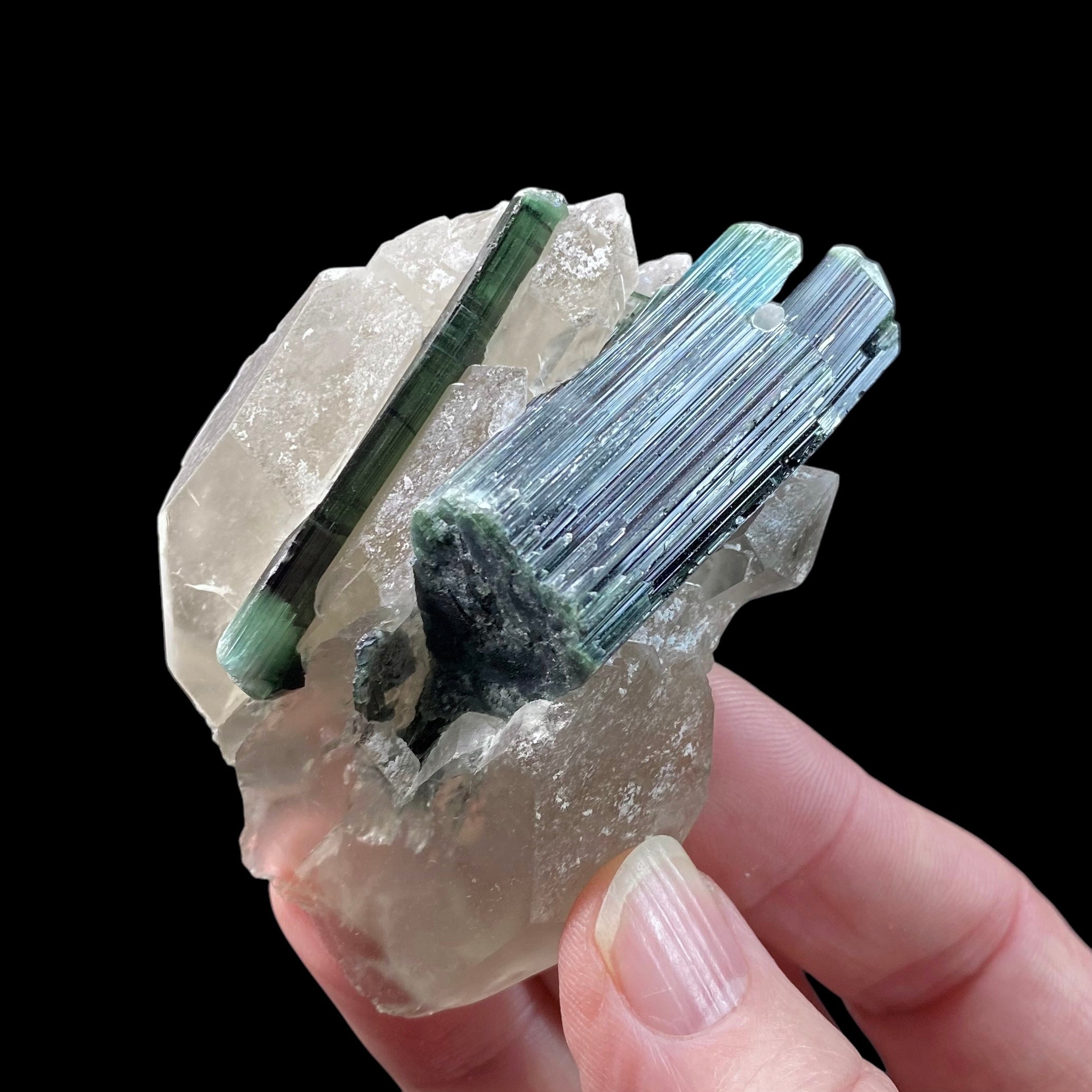 Green Tourmaline Crystal Cluster with Quartz