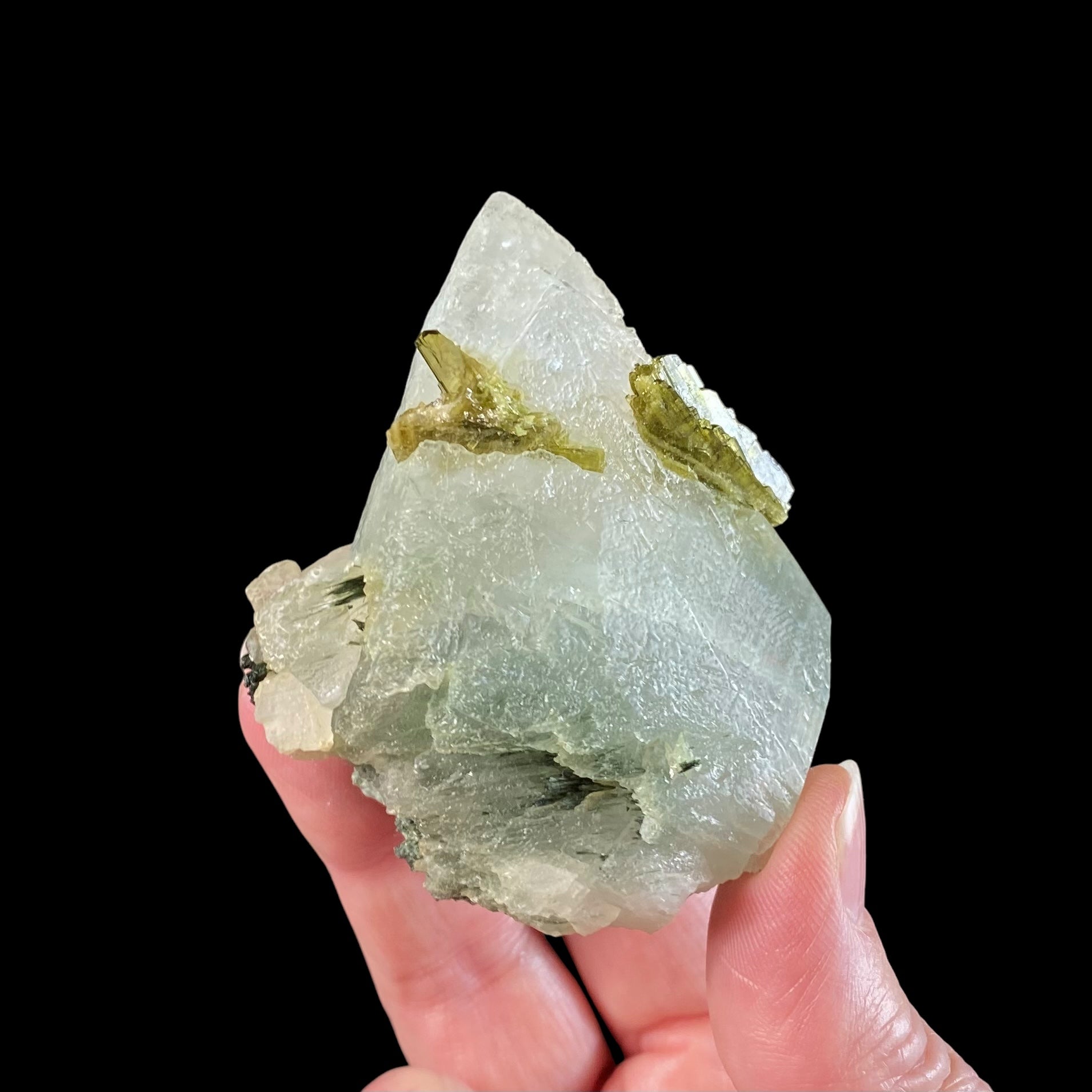 Scalenohedral "Dog Tooth" Calcite Crystal with Epidote & Diopside - Fluorescent