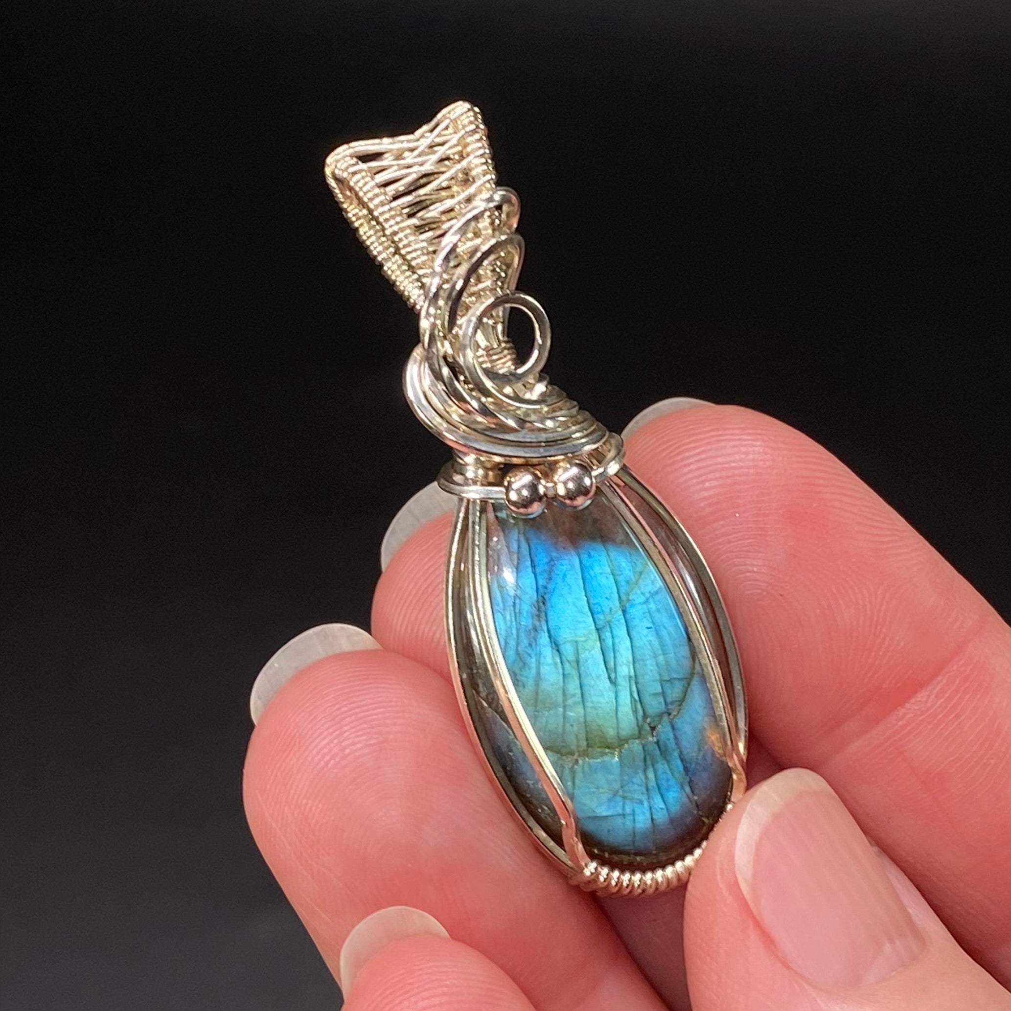 Labradorite & Sterling Silver Wire Wrapped Pendant - Natural Stone / Crystal Jewelry