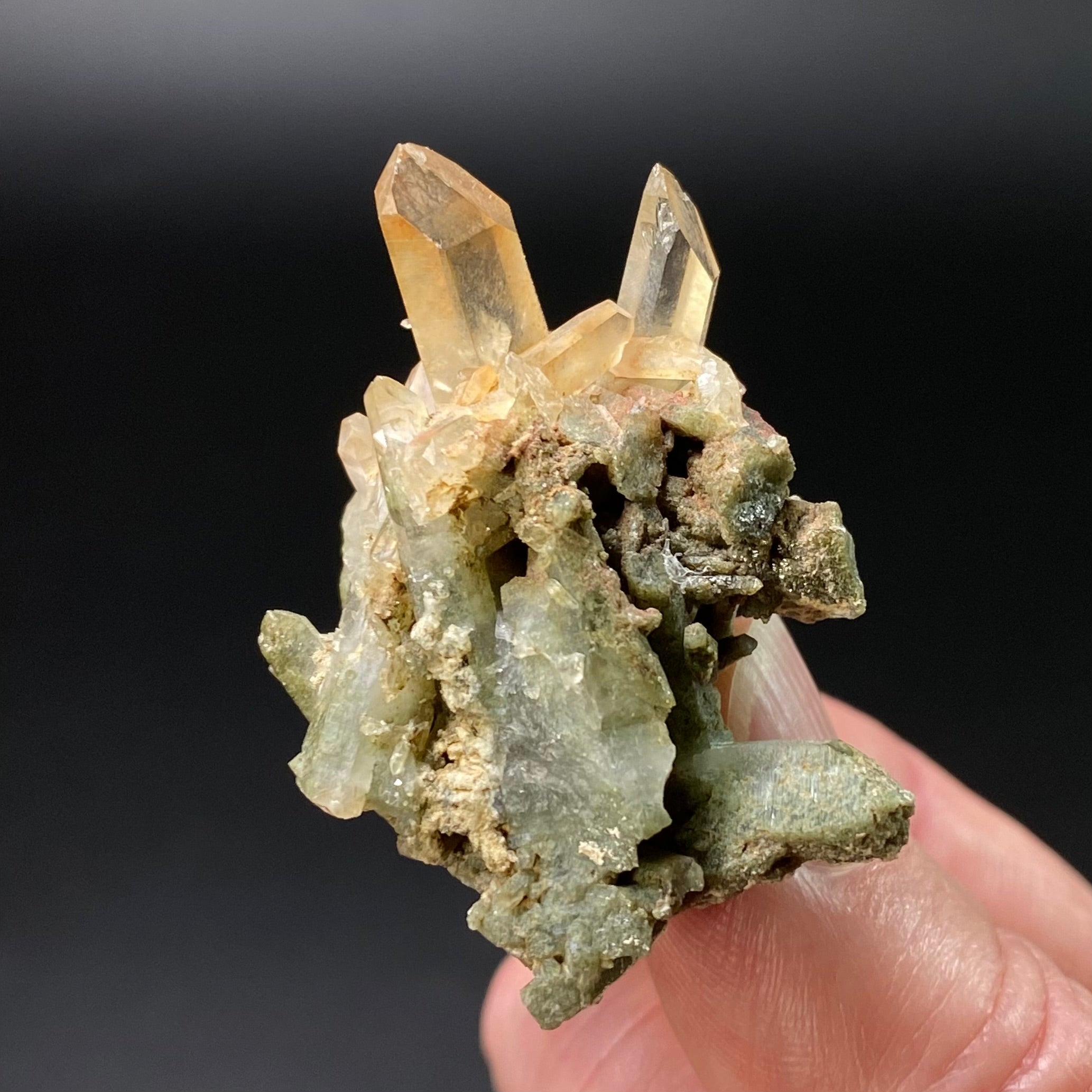 Chlorite Included Quartz Cluster with Iron Oxide