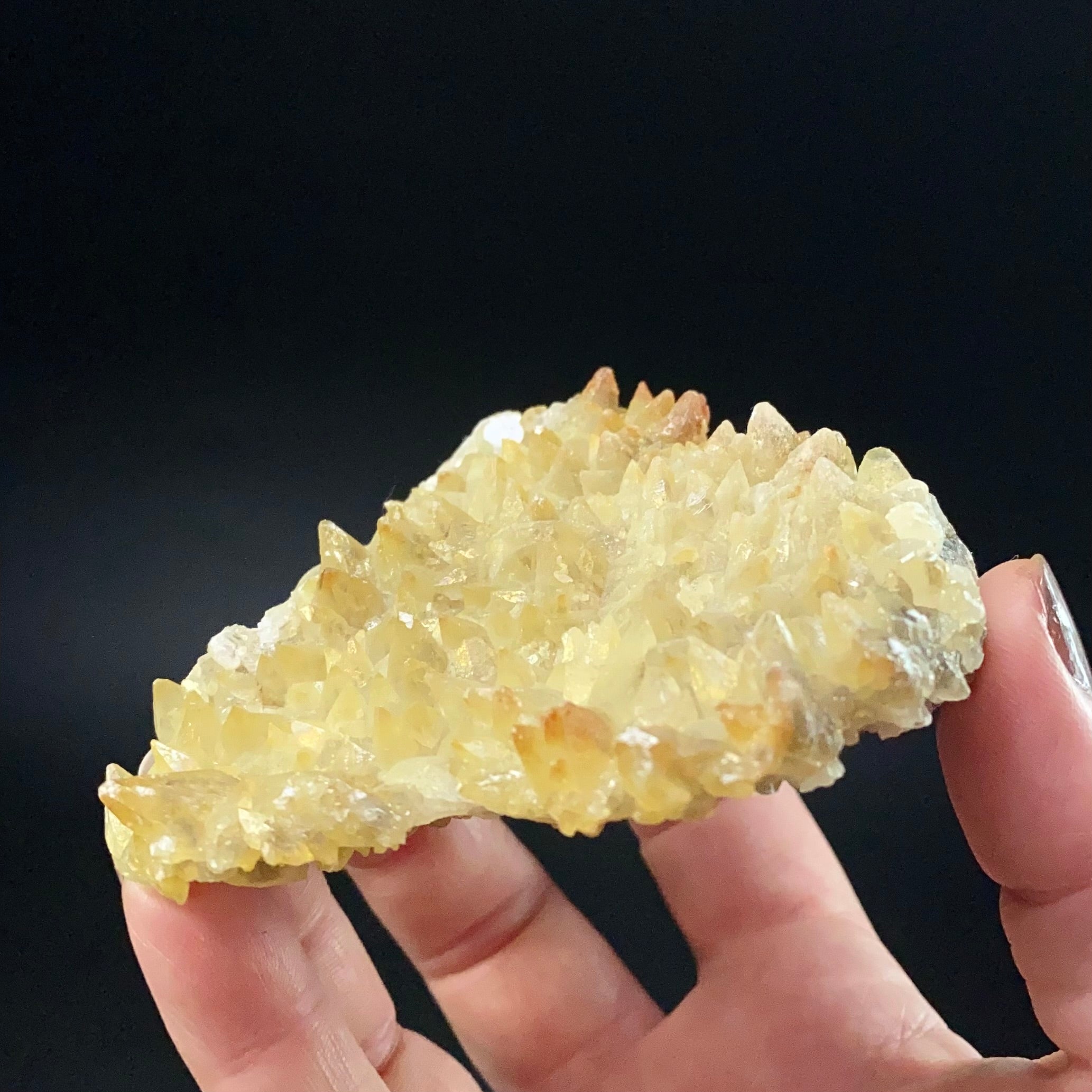 Scalenohedral Dogtooth Calcite Cluster with Natural Iridescent & Iron Oxide Surface Coating