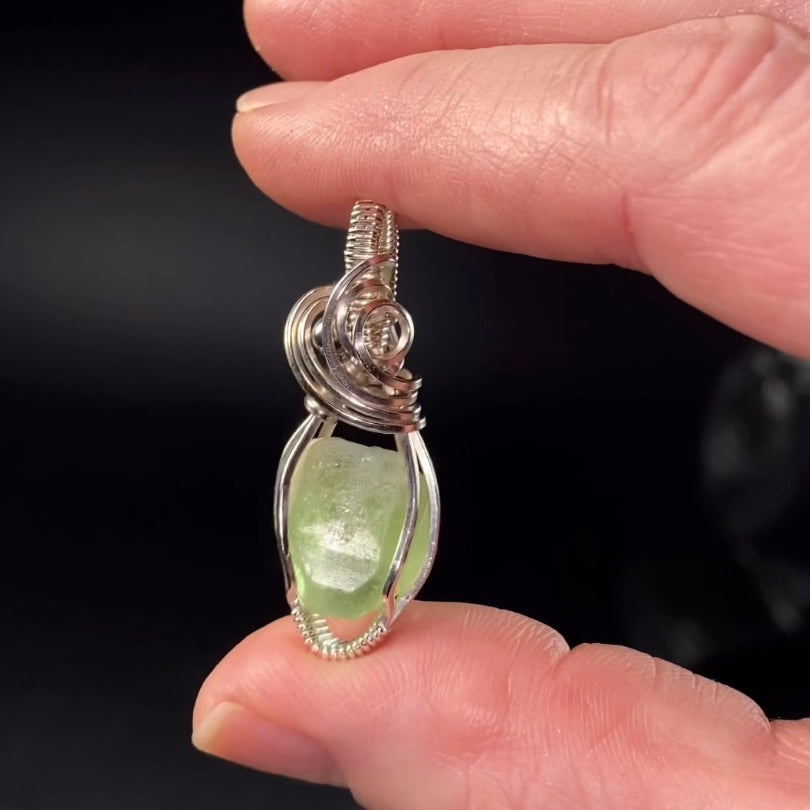 Terminated Raw Peridot and Sterling Silver Wire Wrapped Pendant