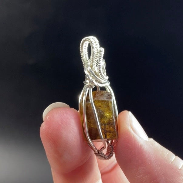 Dravite Tourmaline & Argentium Silver Tarnish Resistant Wire Wrapped Pendant