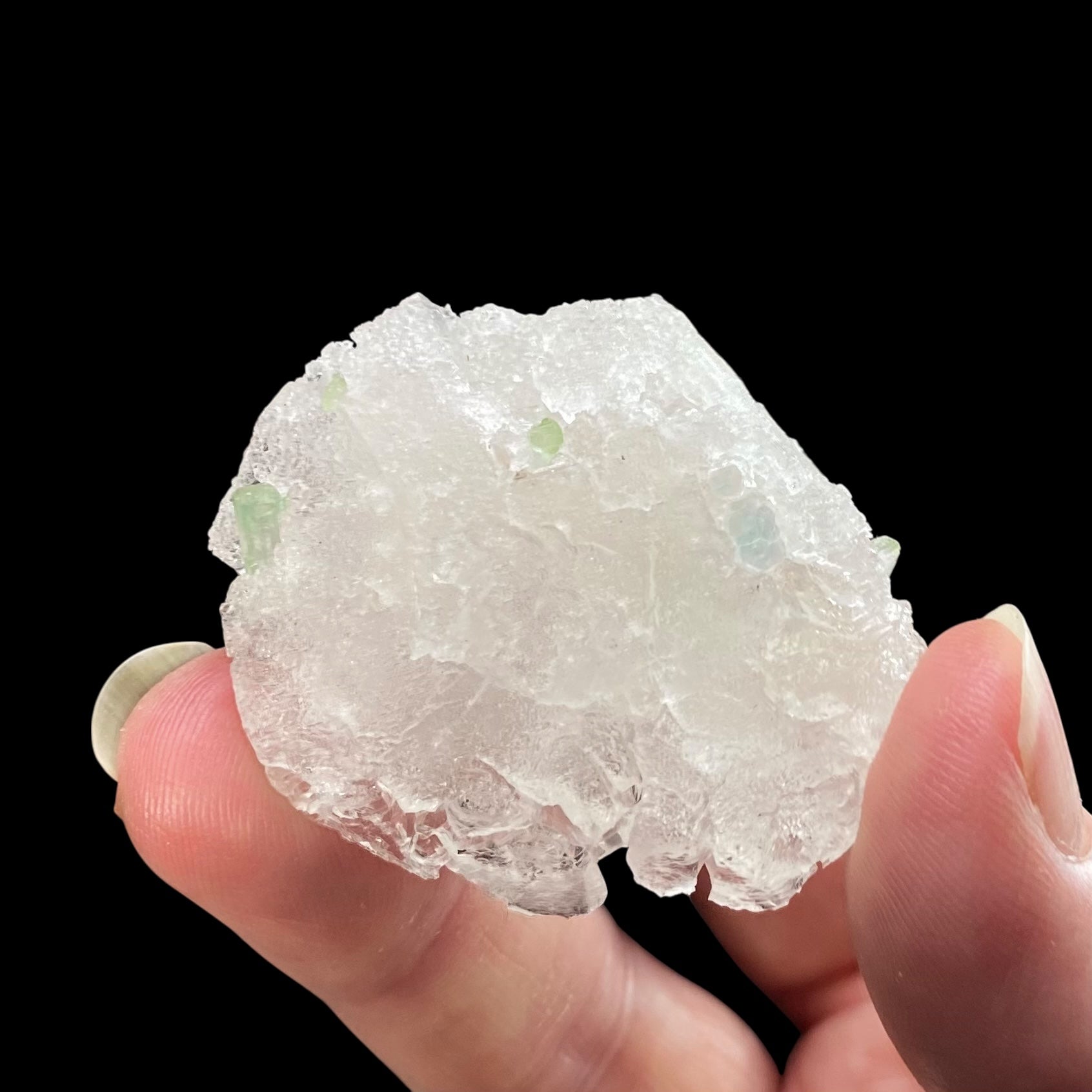 Clear Etched Pollucite with Green Tourmaline from Laghman, Afghanistan