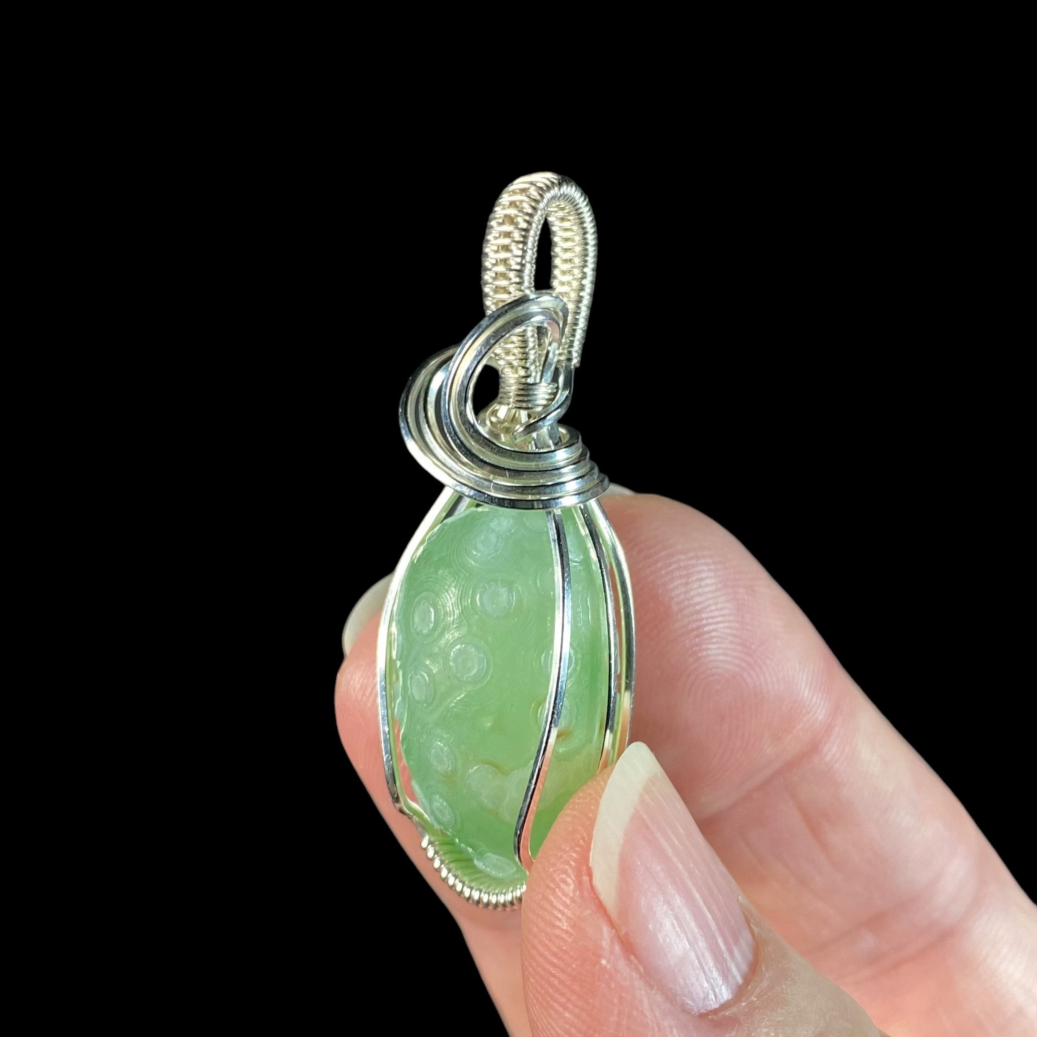 Gobi Desert Agate and Sterling Silver Wire Wrapped Pendant