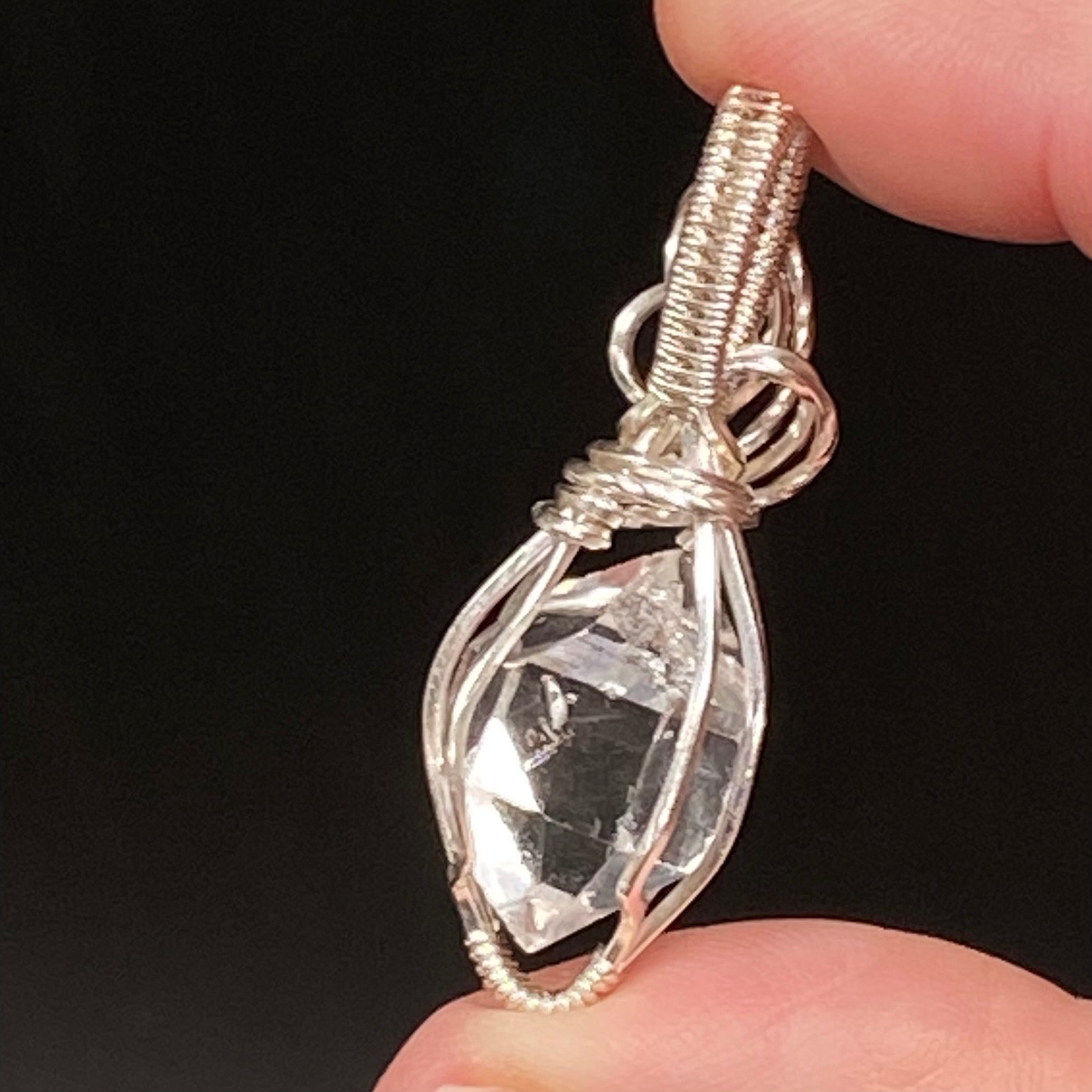 Herkimer Diamond Quartz & Sterling Silver Wire Wrapped Pendant