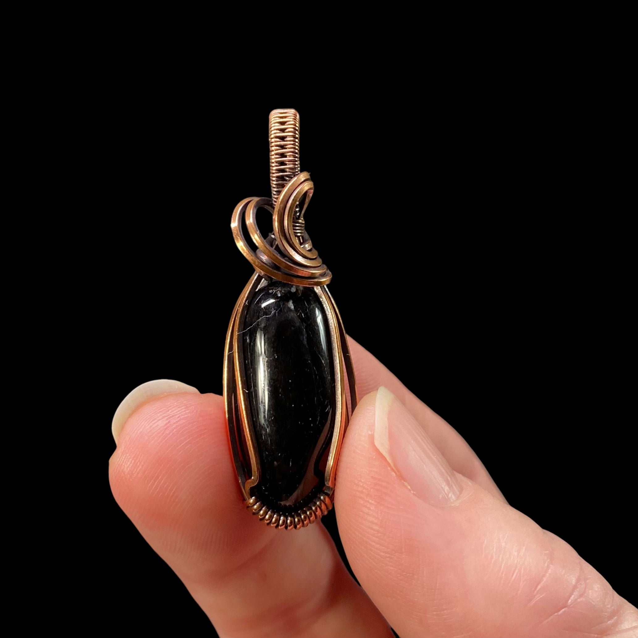 Black Tourmaline and Copper Wire Wrapped Pendant