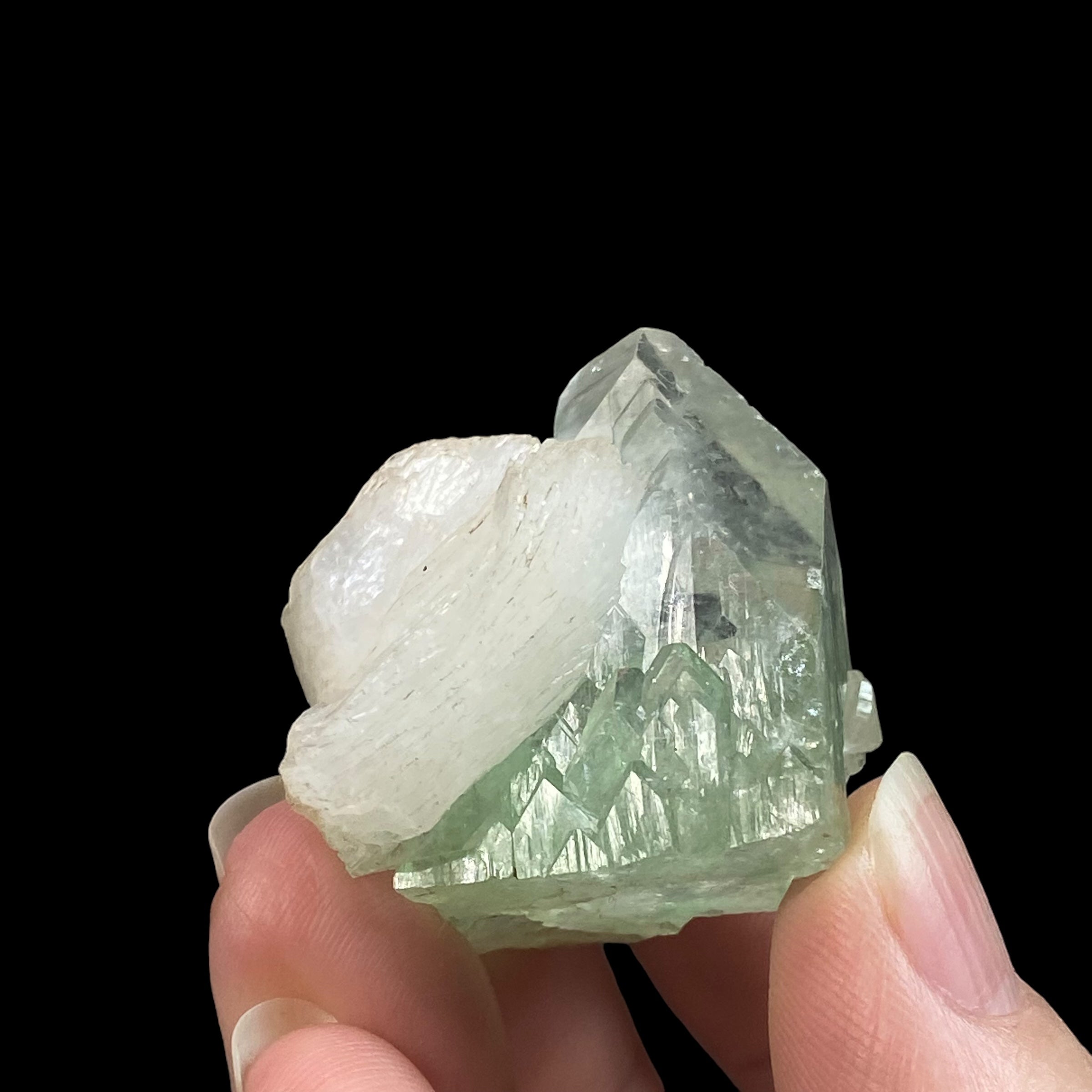 Green and Clear Apophyllite Crystal with Stilbite from Jalgaon, Maharashtra, India