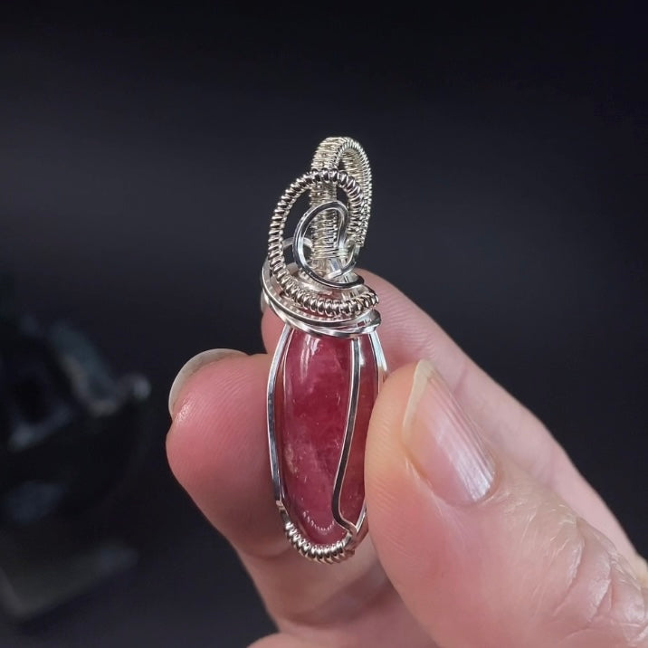High Grade Polished Rhodonite & Sterling Silver Wire Wrapped Pendant