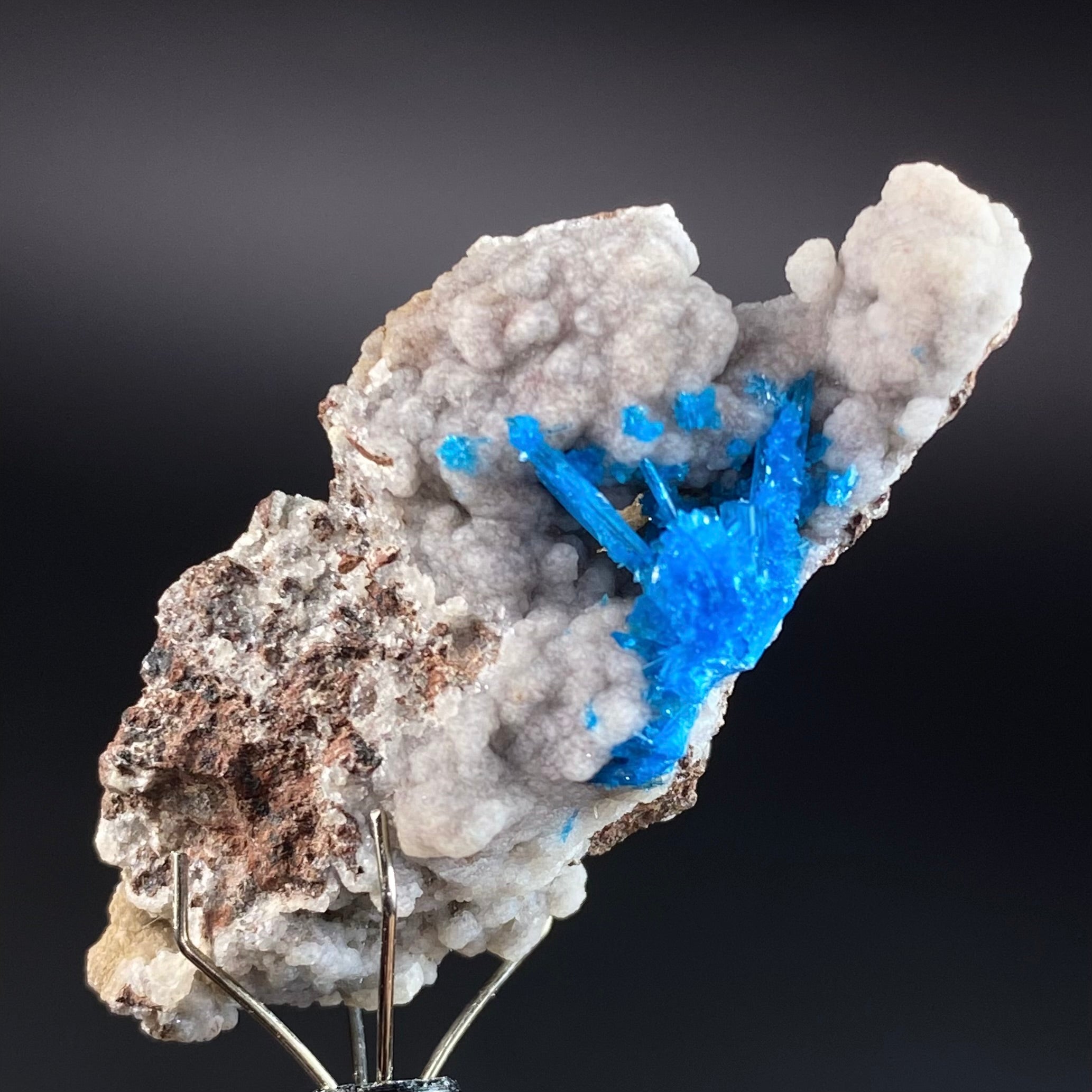 Vibrant Blue Pentagonite Cluster on Druzy Stilbite & Basalt Matrix