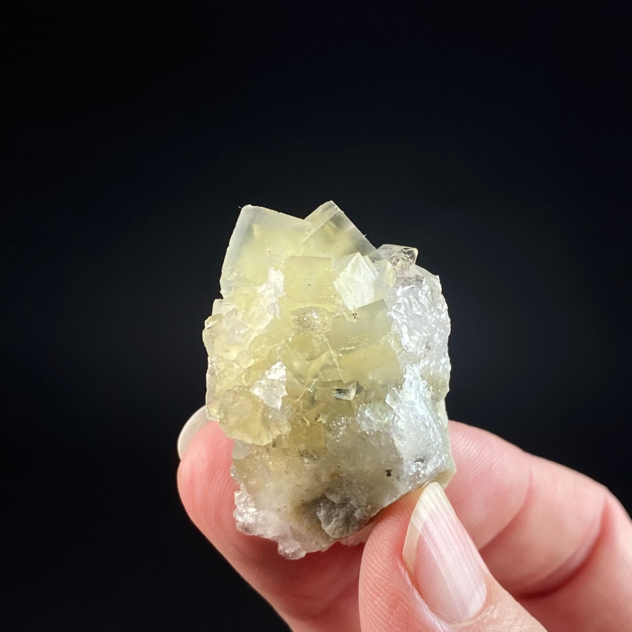 Pale Yellow Cubic Fluorite Cluster from El Hammam Mine, Morocco