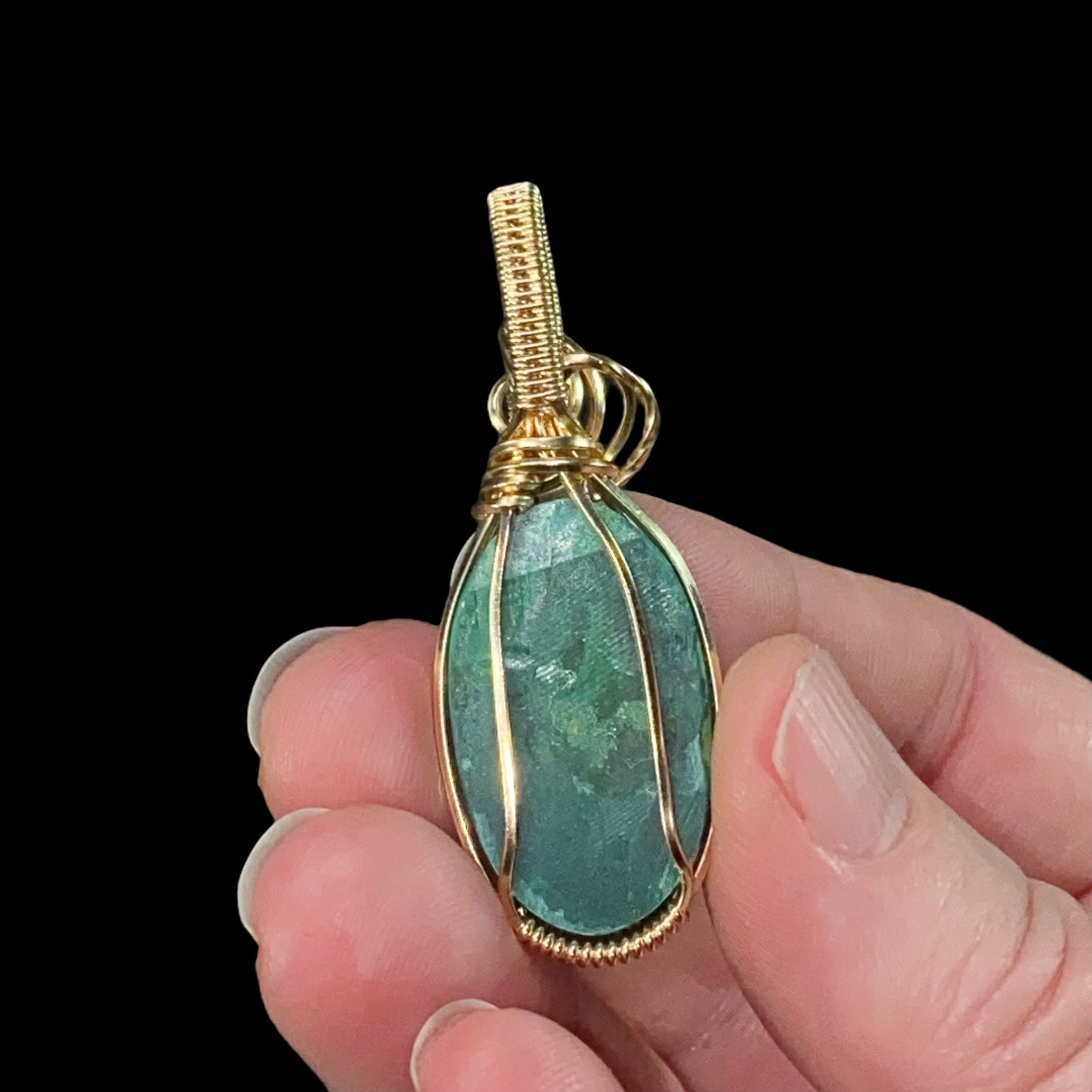 Malachite & 14k Gold Filled Wire Wrapped Pendant