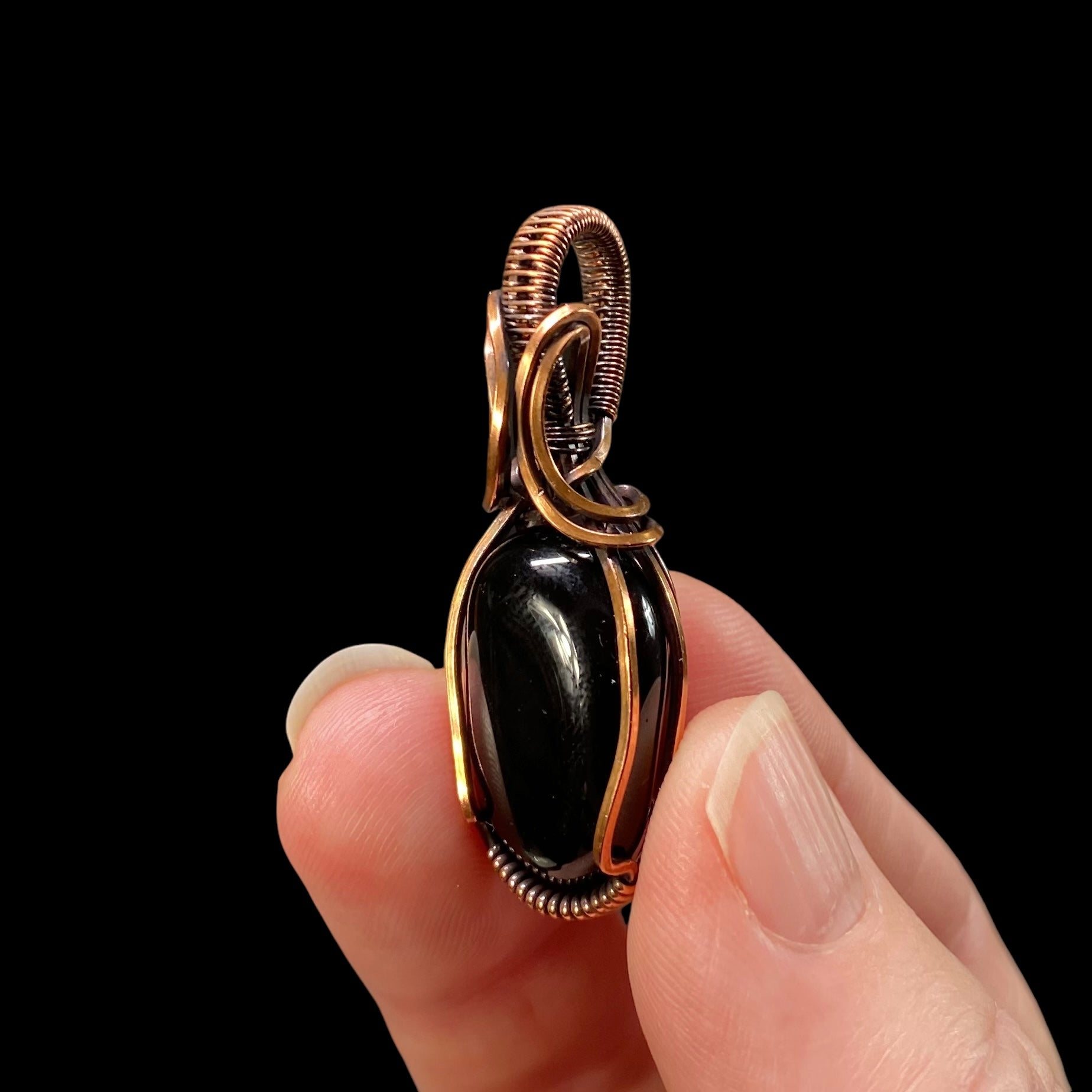 Black Tourmaline and Copper Wire Wrapped Pendant