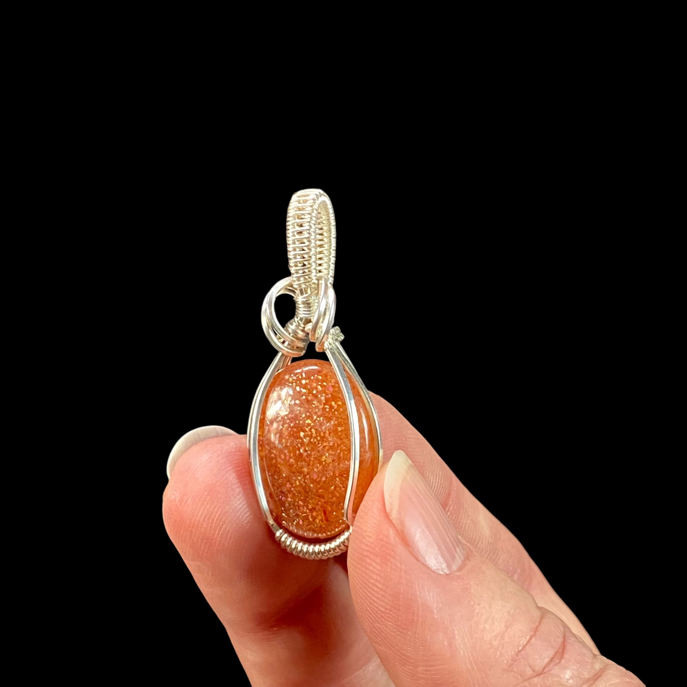 Sunstone and Sterling Silver Wire Wrapped Pendant