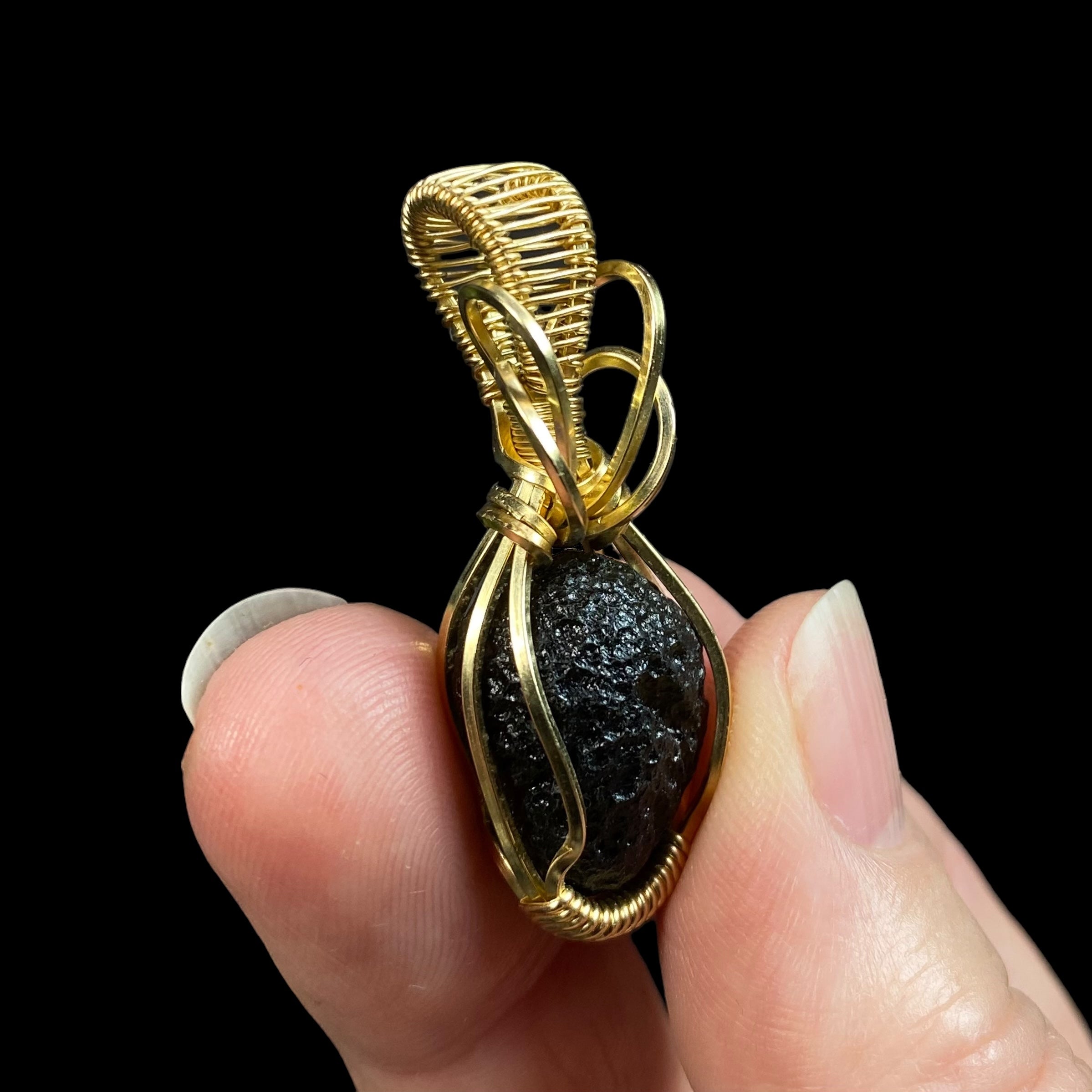 Chlum Moldavite Crystal Wire Wrap Pendant - 14k Gold Filled Wire