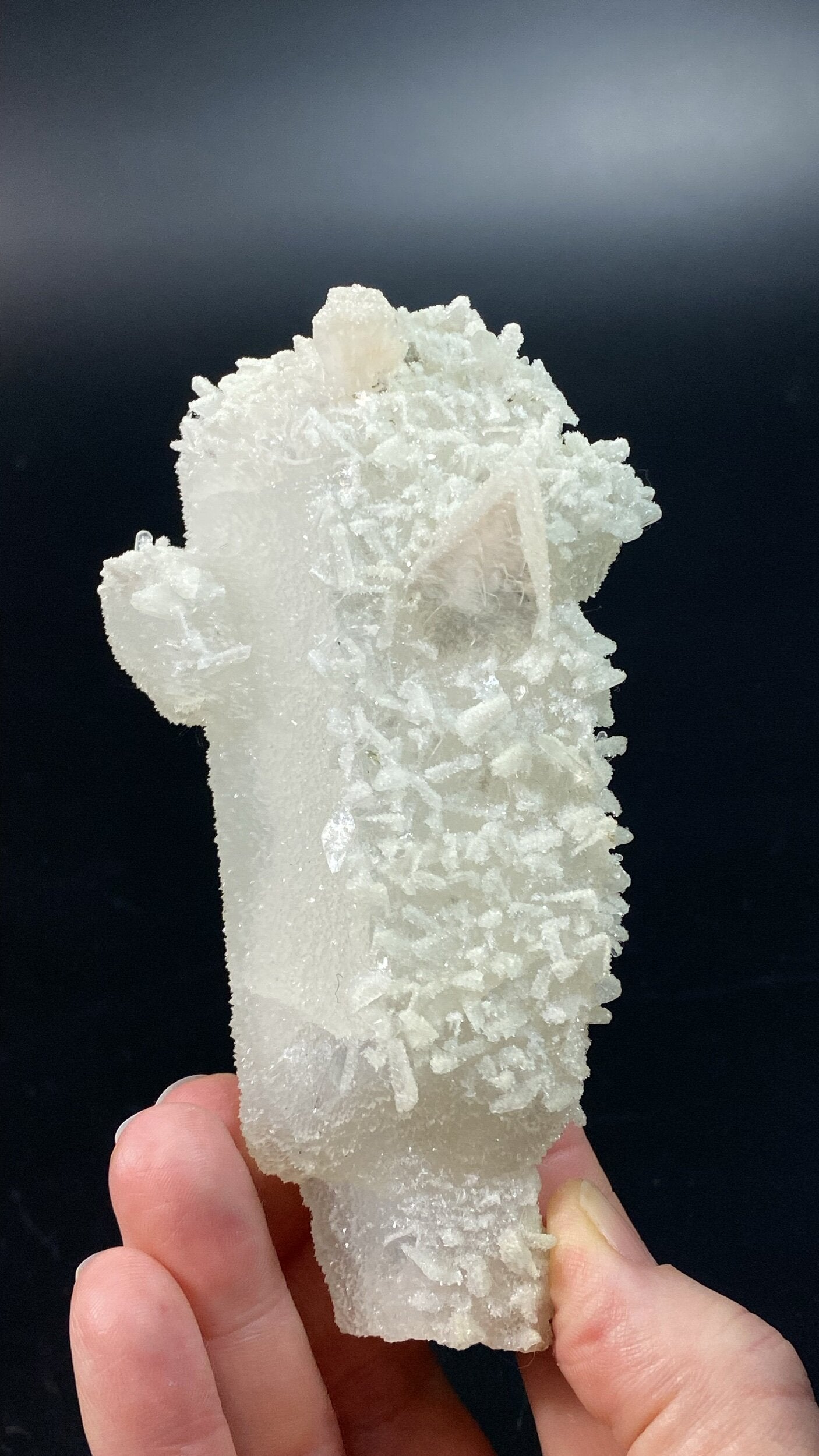 Druze Apophyllite Stalactite Formation on Calcite Core with Heulandite and Stilbite