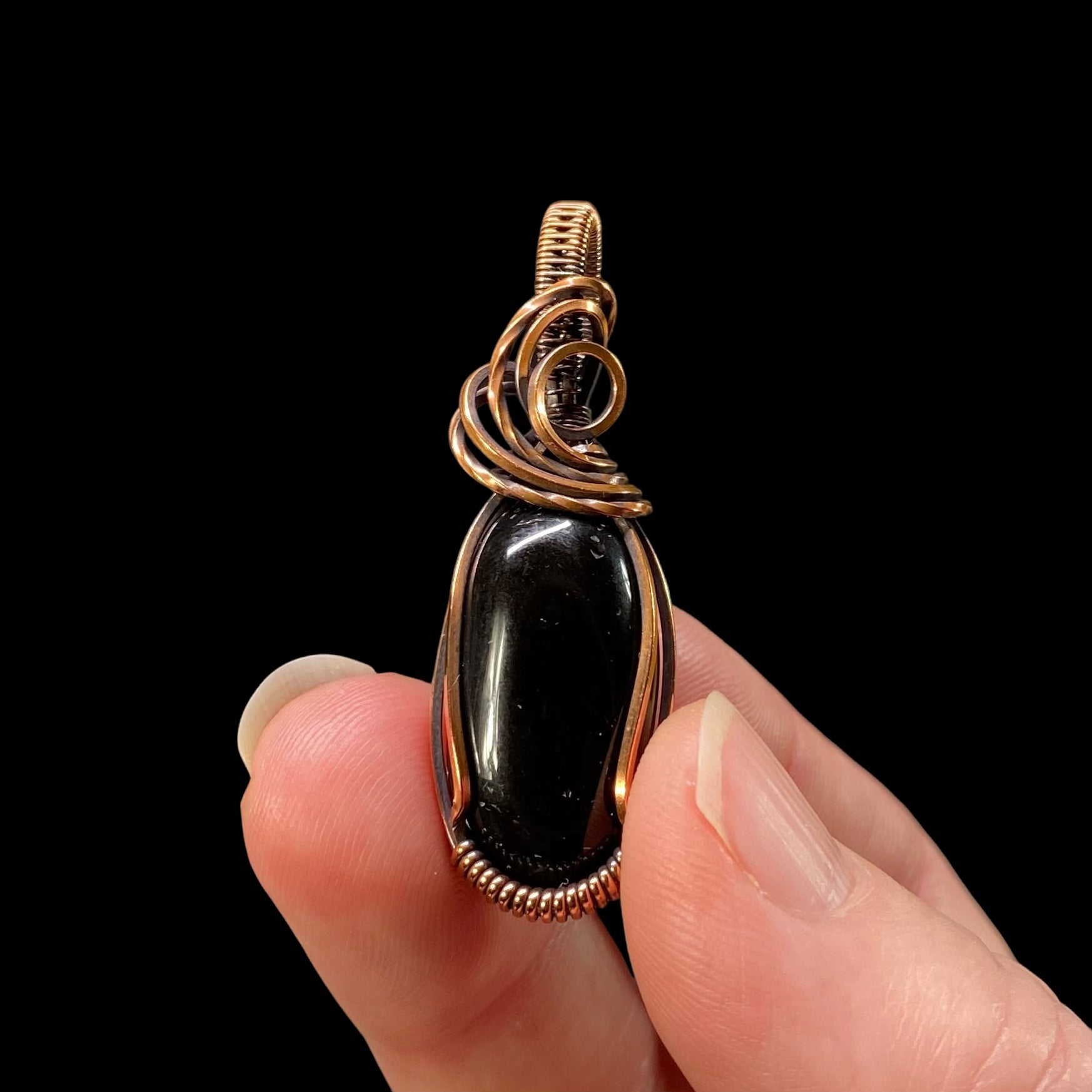 Black Tourmaline and Copper Wire Wrapped Pendant