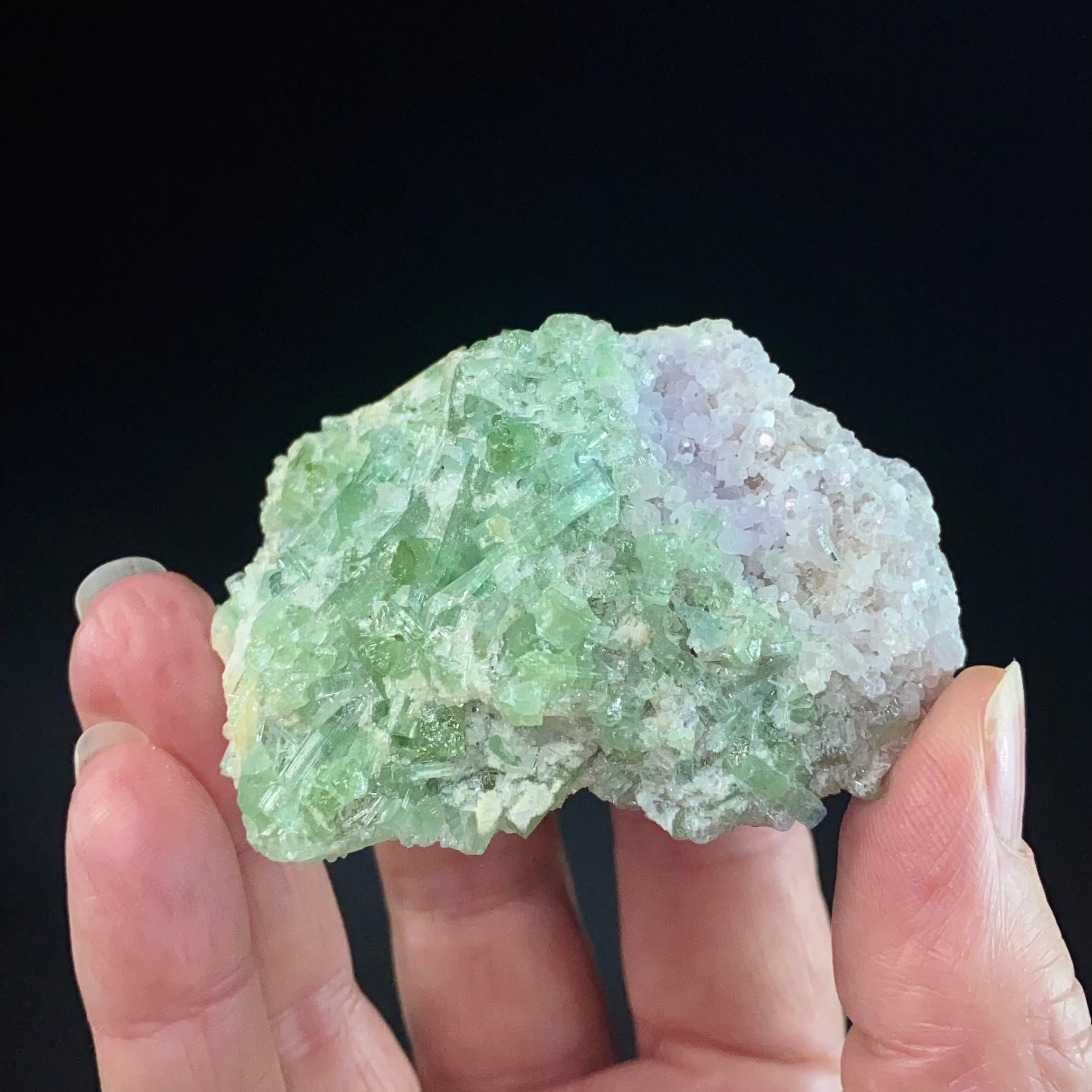 Green Tourmaline Cluster with Lepidolite