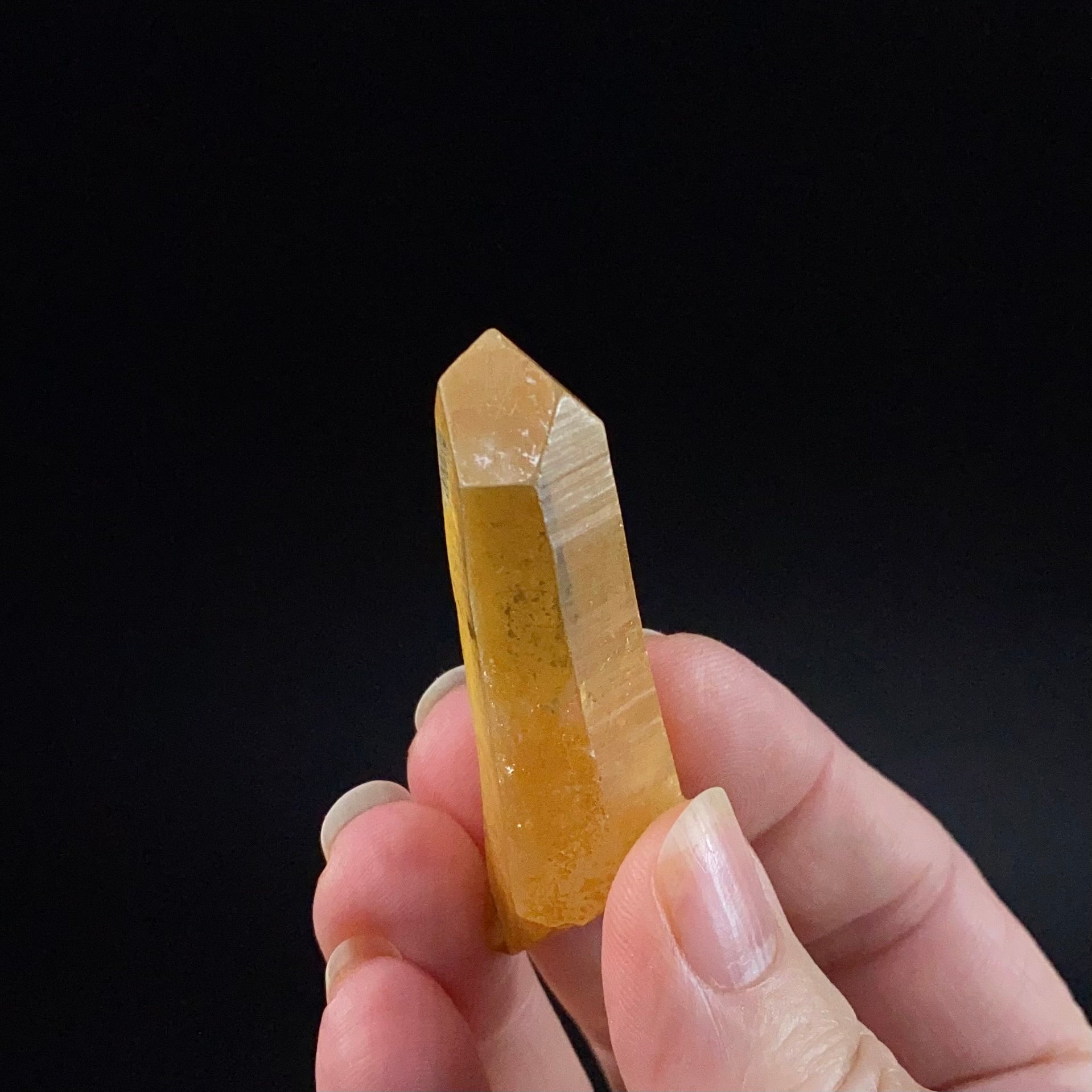 Trigonal Habit Golden Quartz Crystal with Natural Yellow Iron Oxide Surface