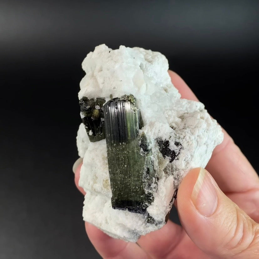 Chatoyant Green Cat's Eye Tourmaline Crystals on Matrix Pech, Afghanistan