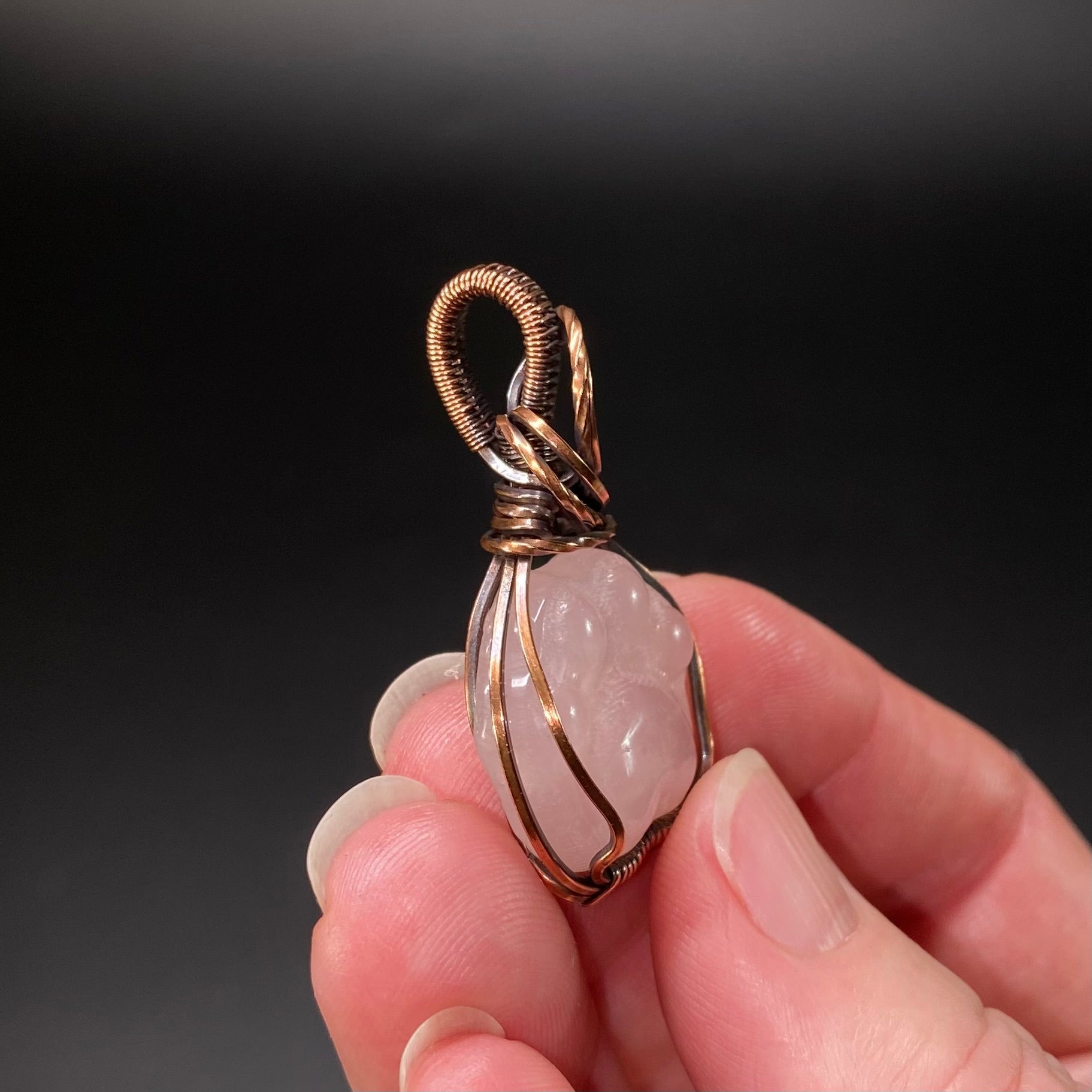 Rose Quartz Dog or Cat Paw Cabochon and Copper Wire Wrapped Pendant