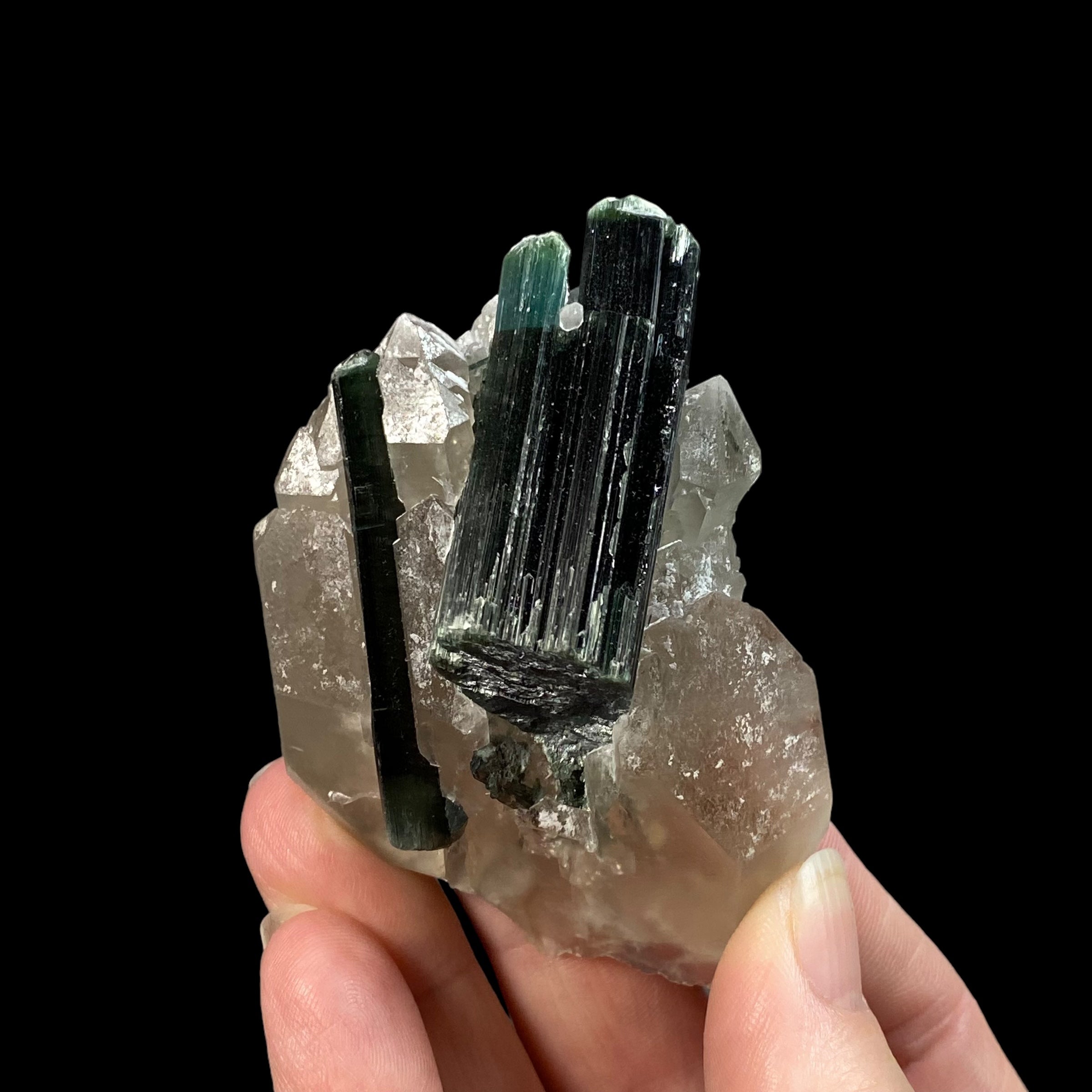 Green Tourmaline Crystal Cluster with Quartz